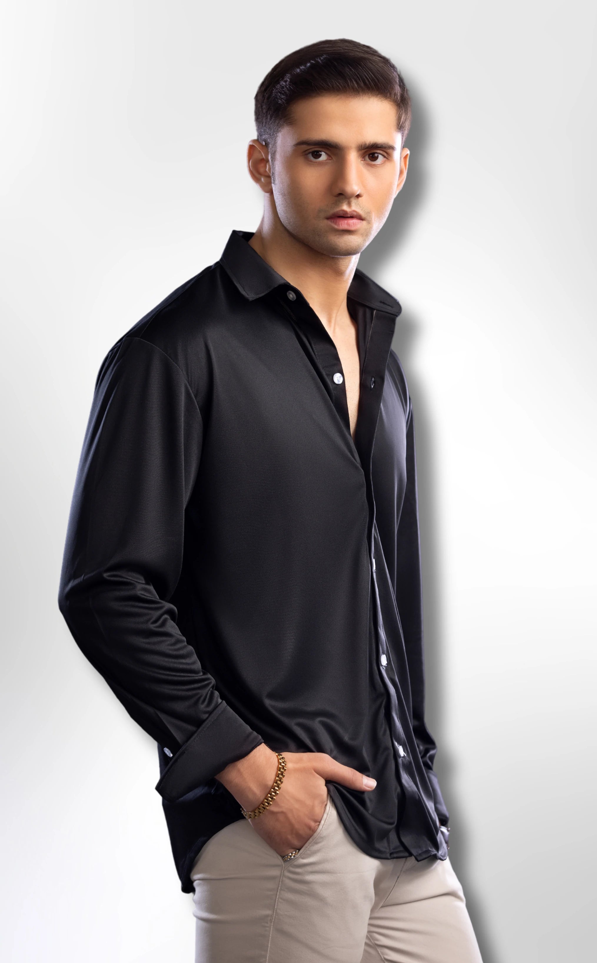 Best Dressy Shirt Semi Spread Collar Black 