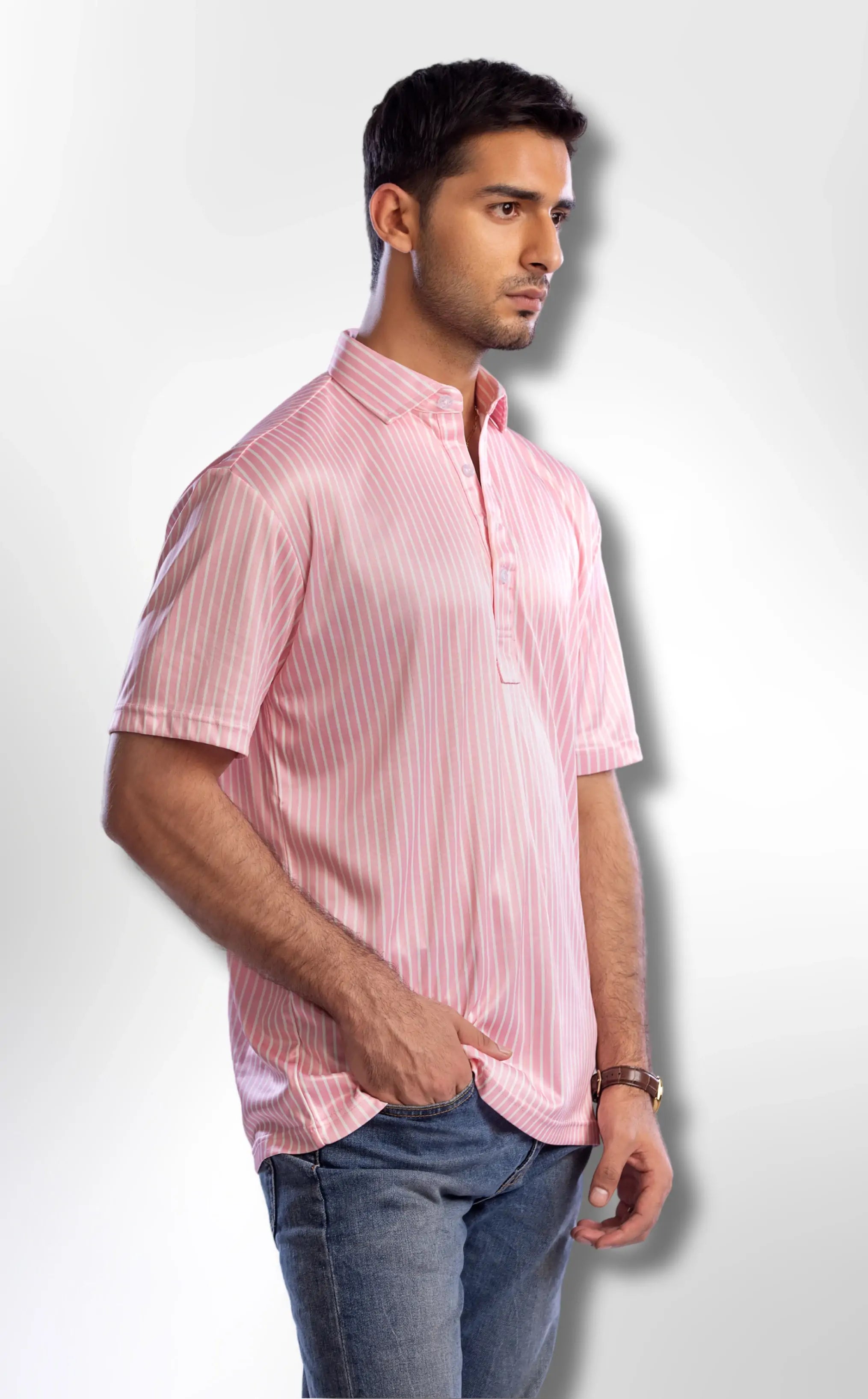 Semi-Spread Collar Rising Pink with White Stripe