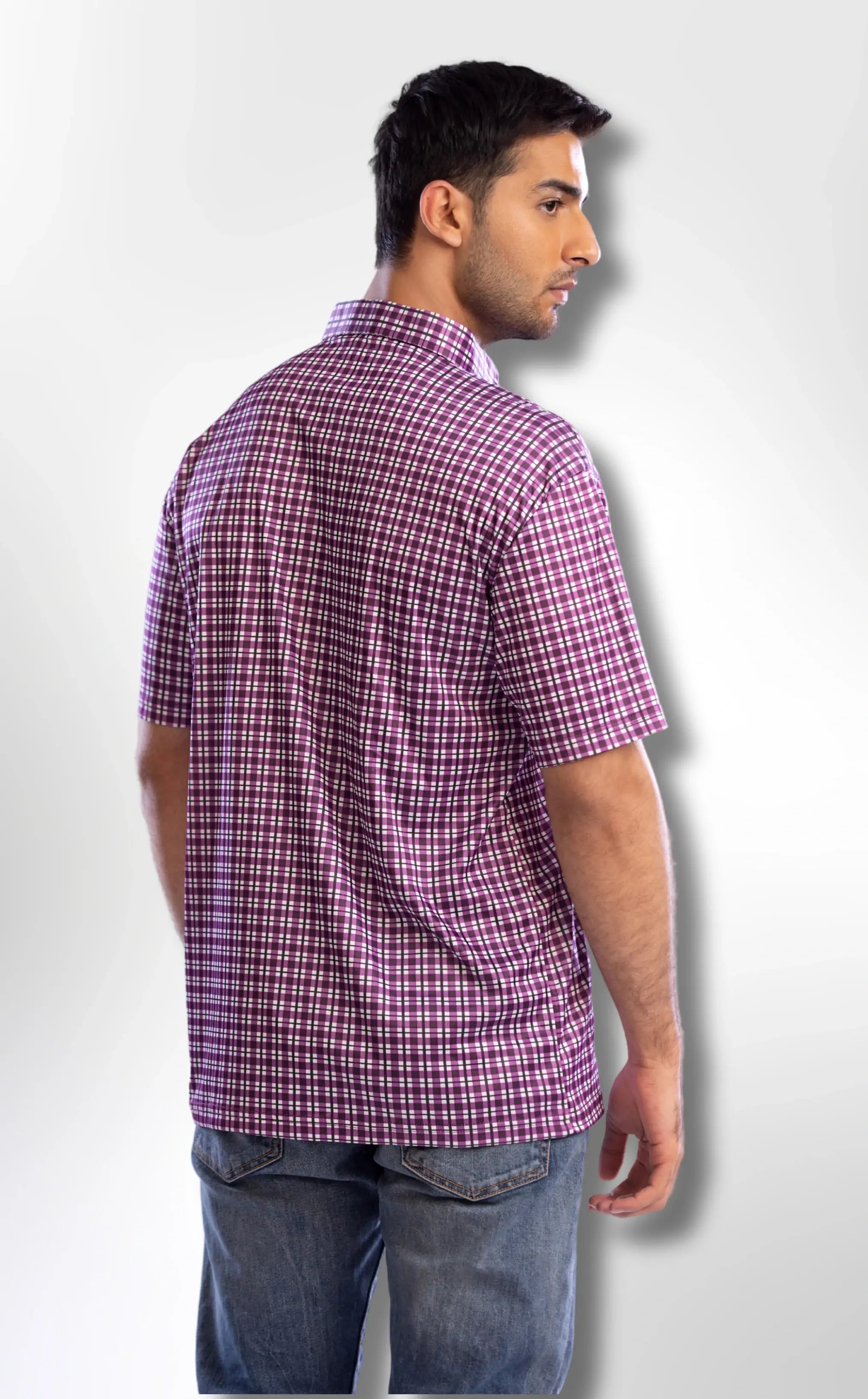 Semi-Spread Collar in Shaded Purple Tattersall