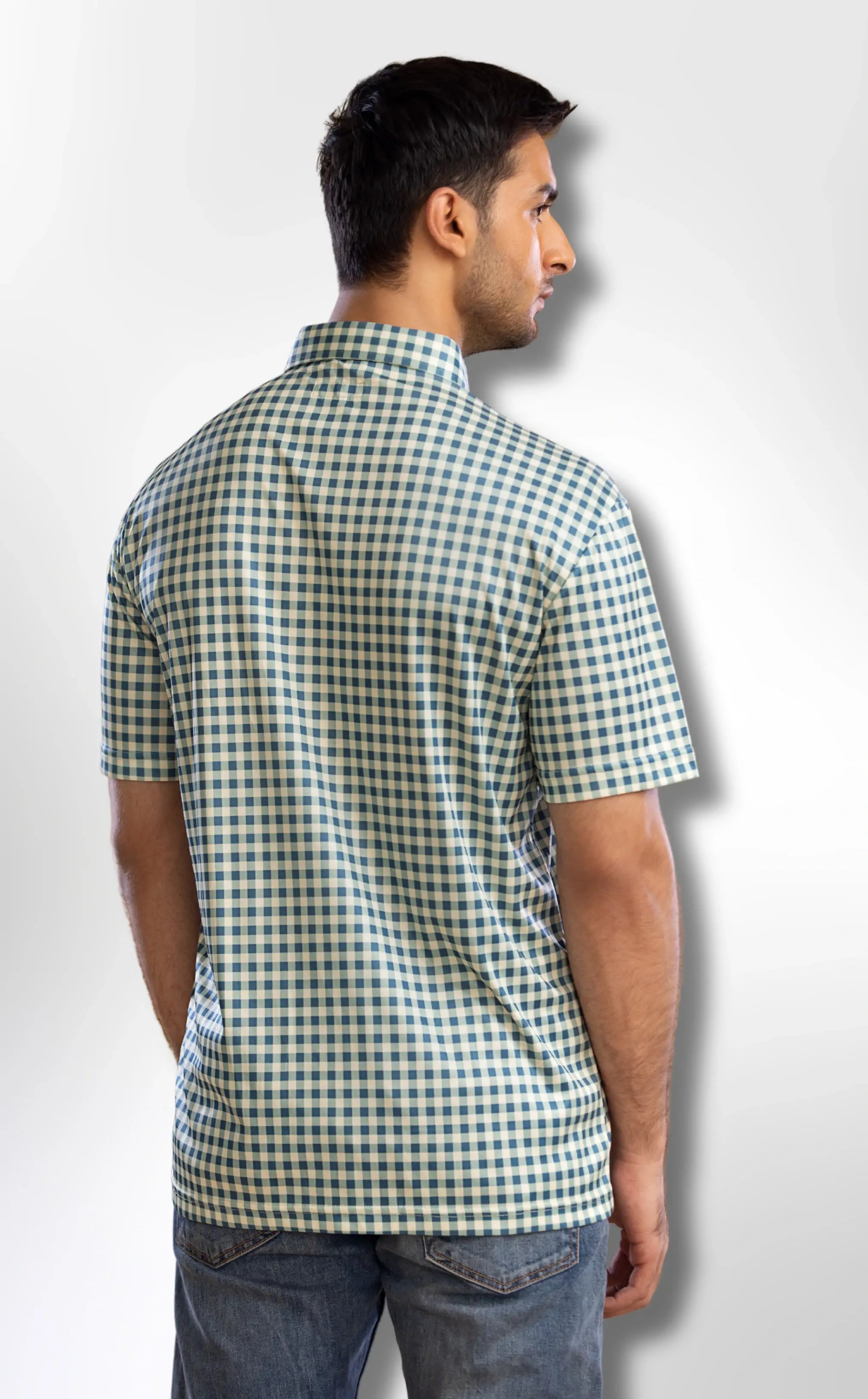 Semi-Spread Collar Green and Brown Gingham