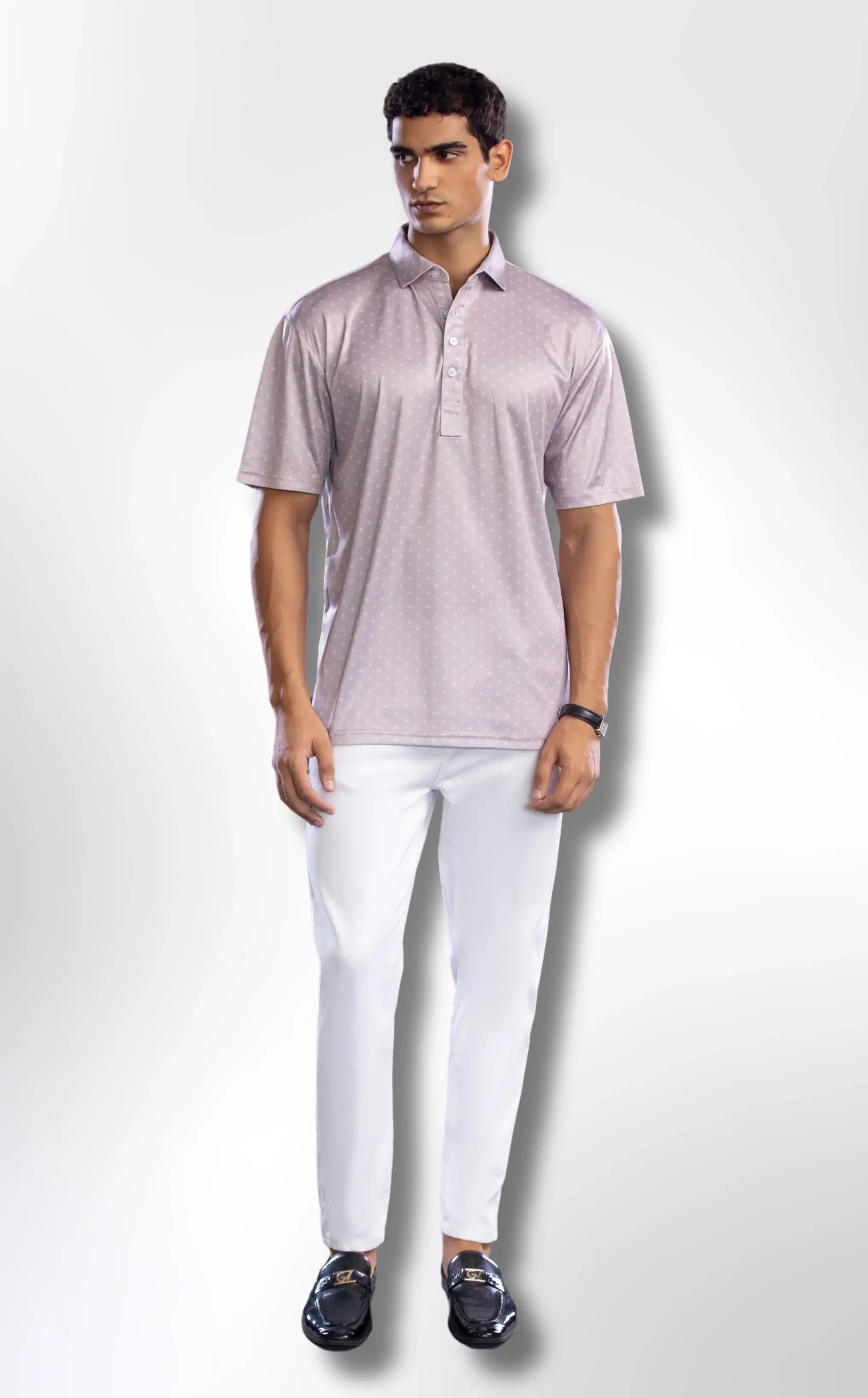 Dressy Polo: Semi-Spread Collar Browned Gray