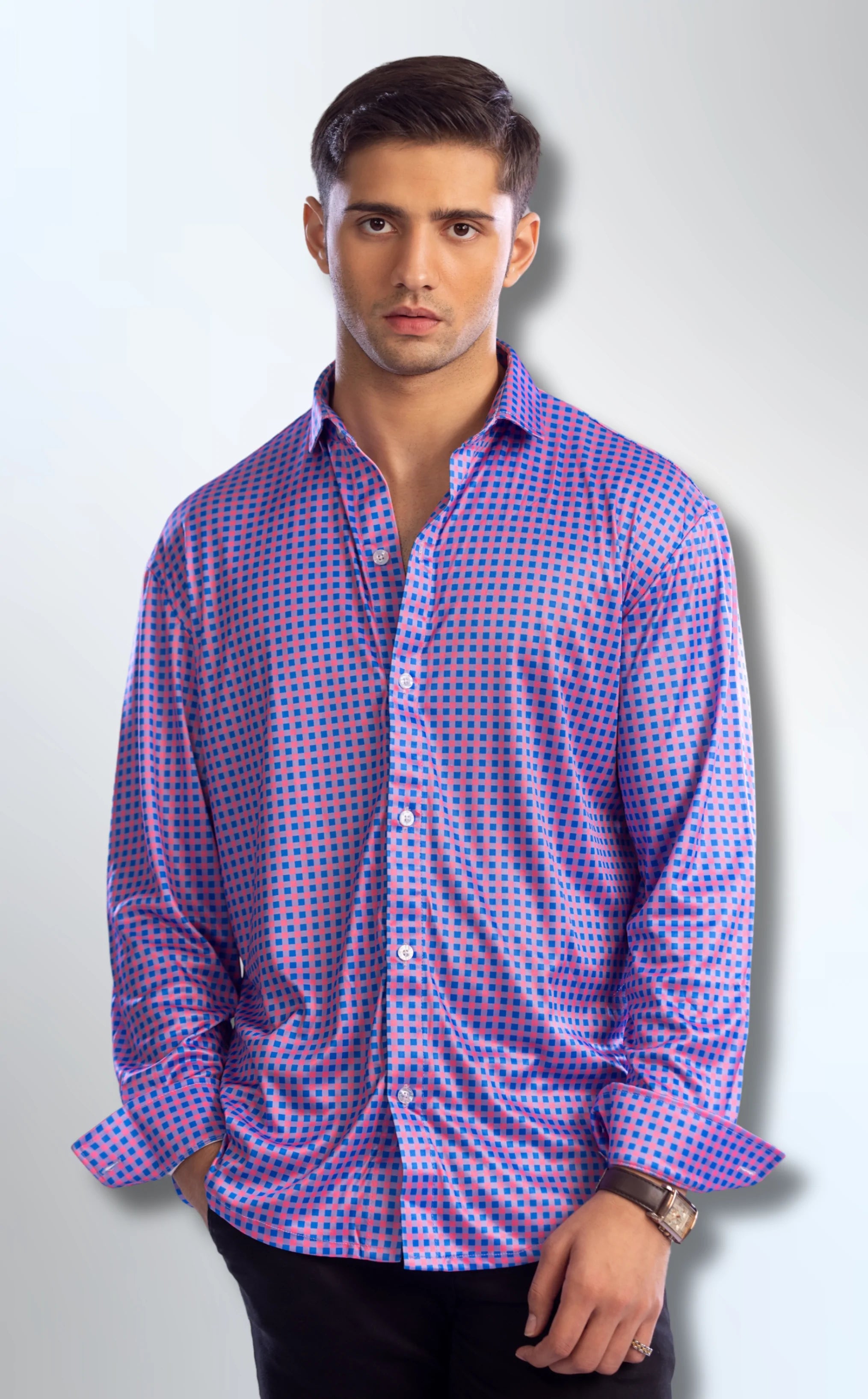 Semi-Spread Collar Country Red and Blue Gingham