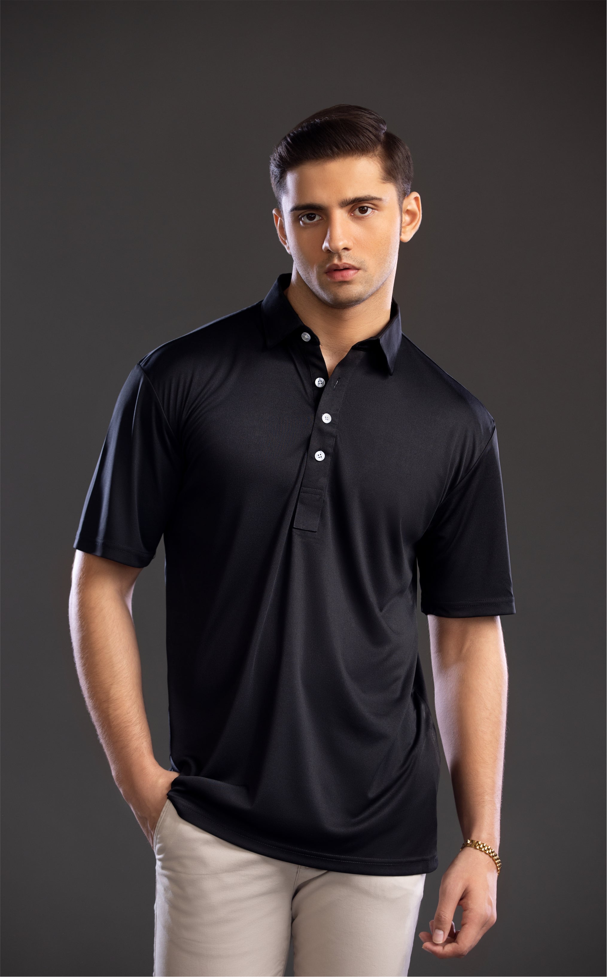 Dressy Polo Oxford Spread Collar Black