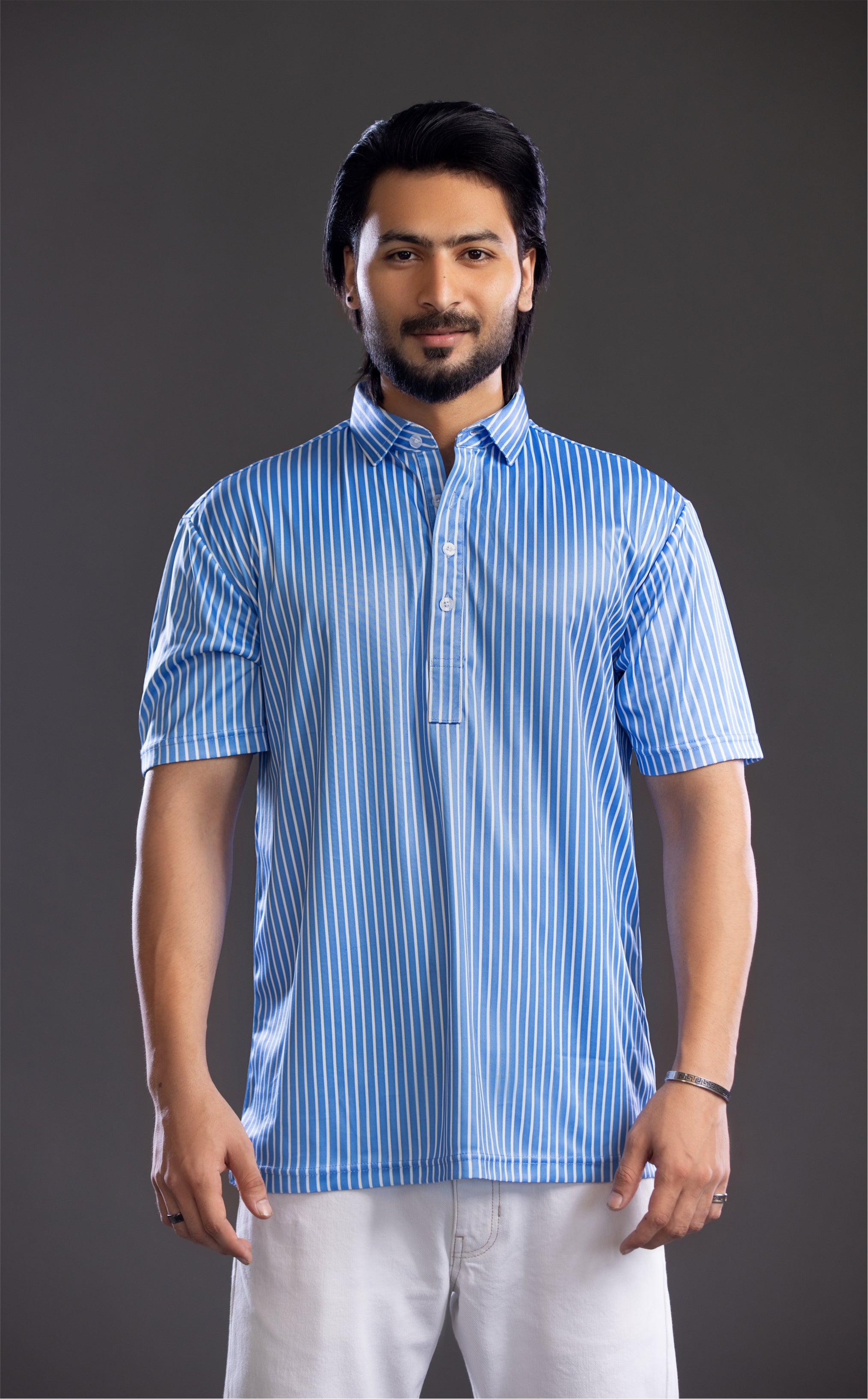 Dressy Polo Ocean Blue with White Stripe