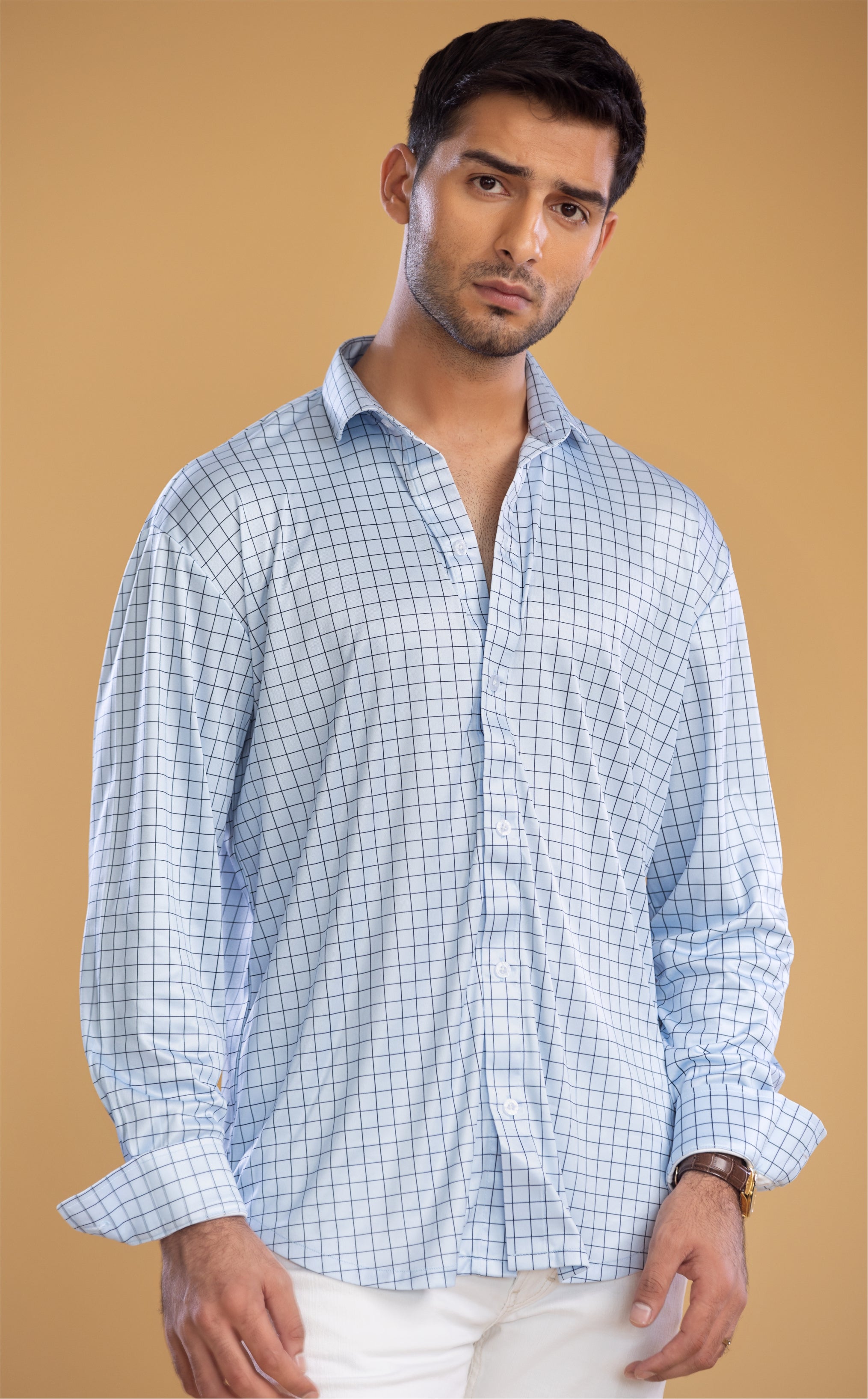 Dressy Shirt Semi-Spread Collar Village Blue Check