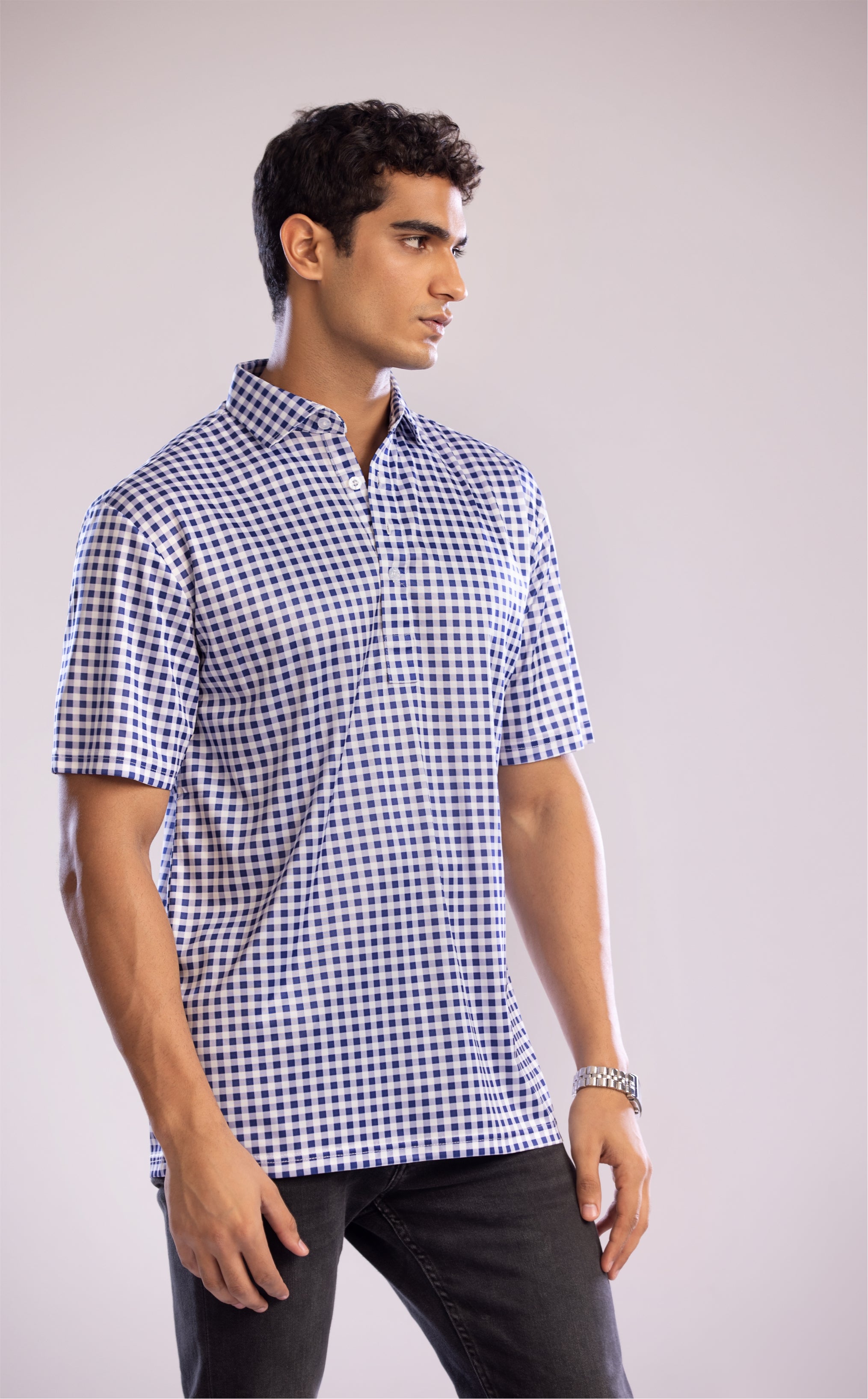 Dressy Polo Navy and White Gingham