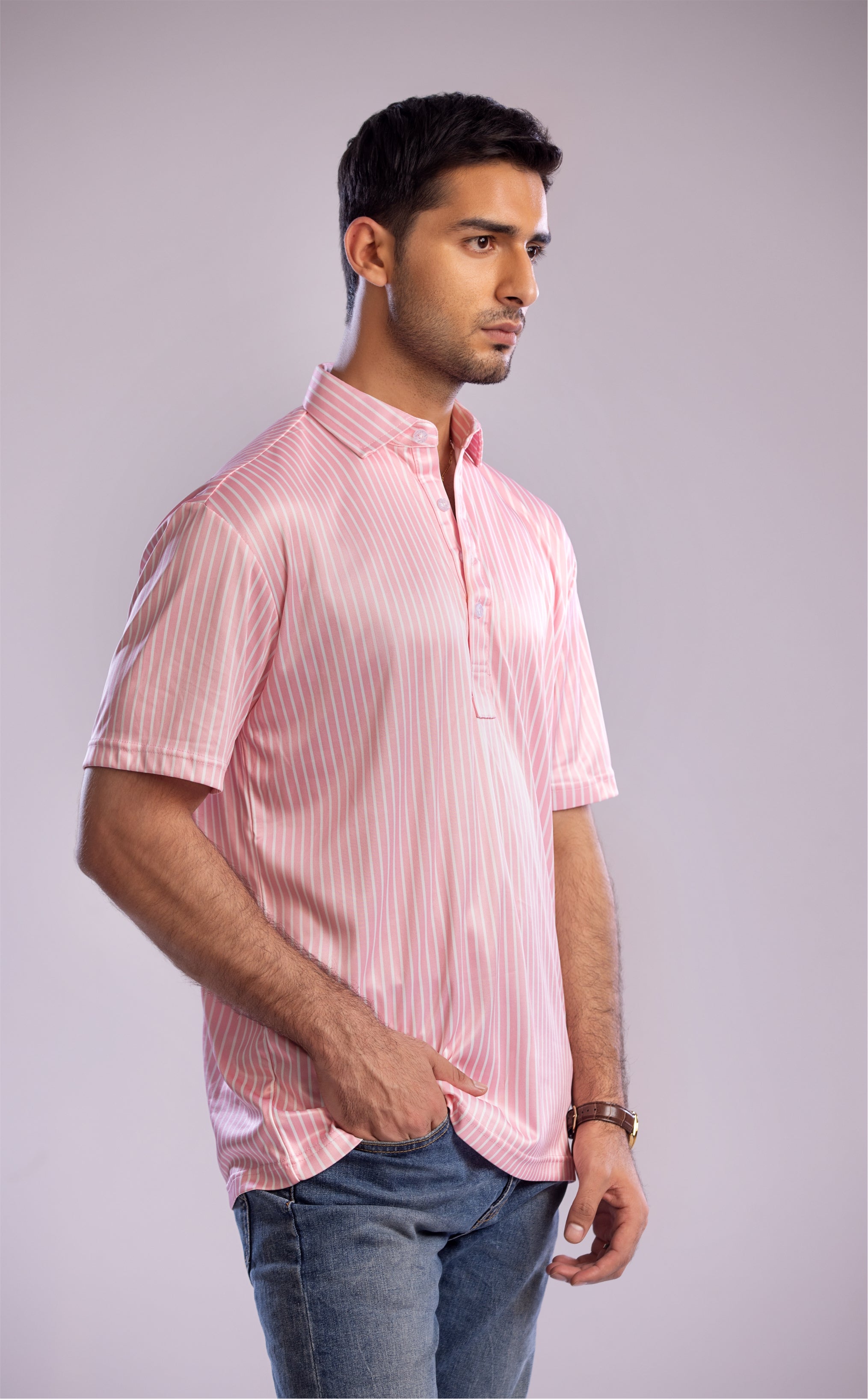 Dressy Polo Rising Pink with White Stripe