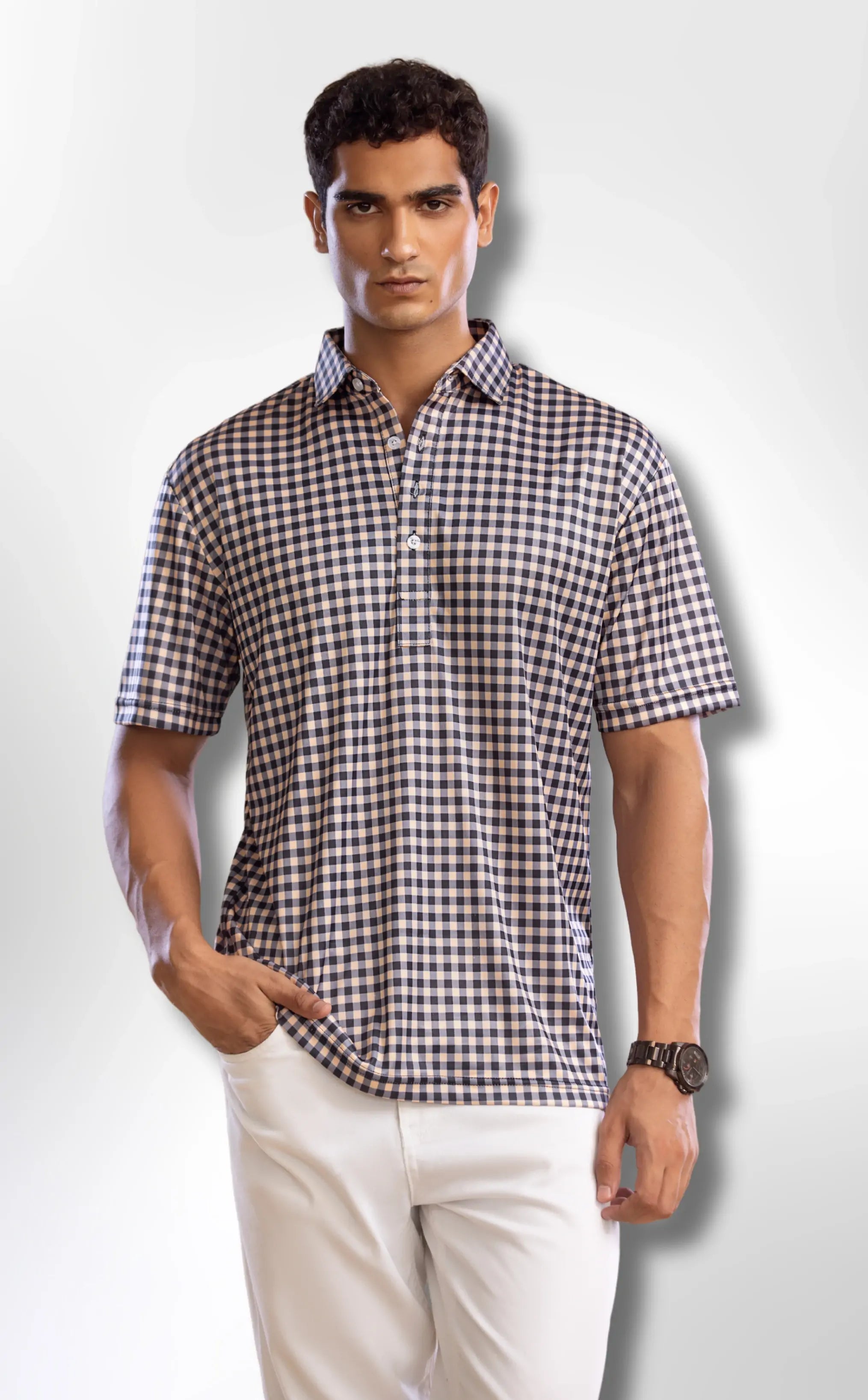 Semi-Spread Collar – Black and Brown Gingham