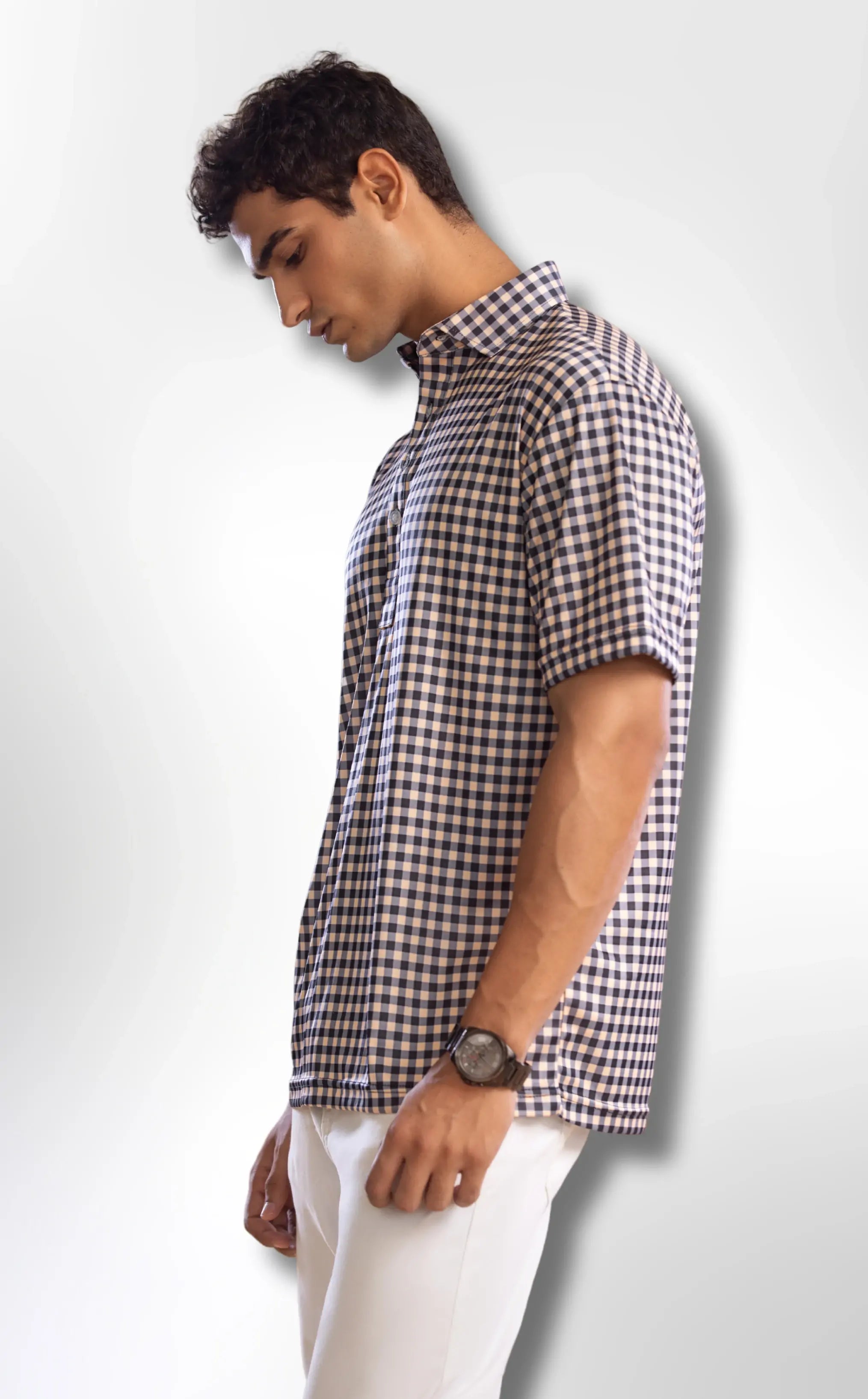 Semi-Spread Collar – Black and Brown Gingham