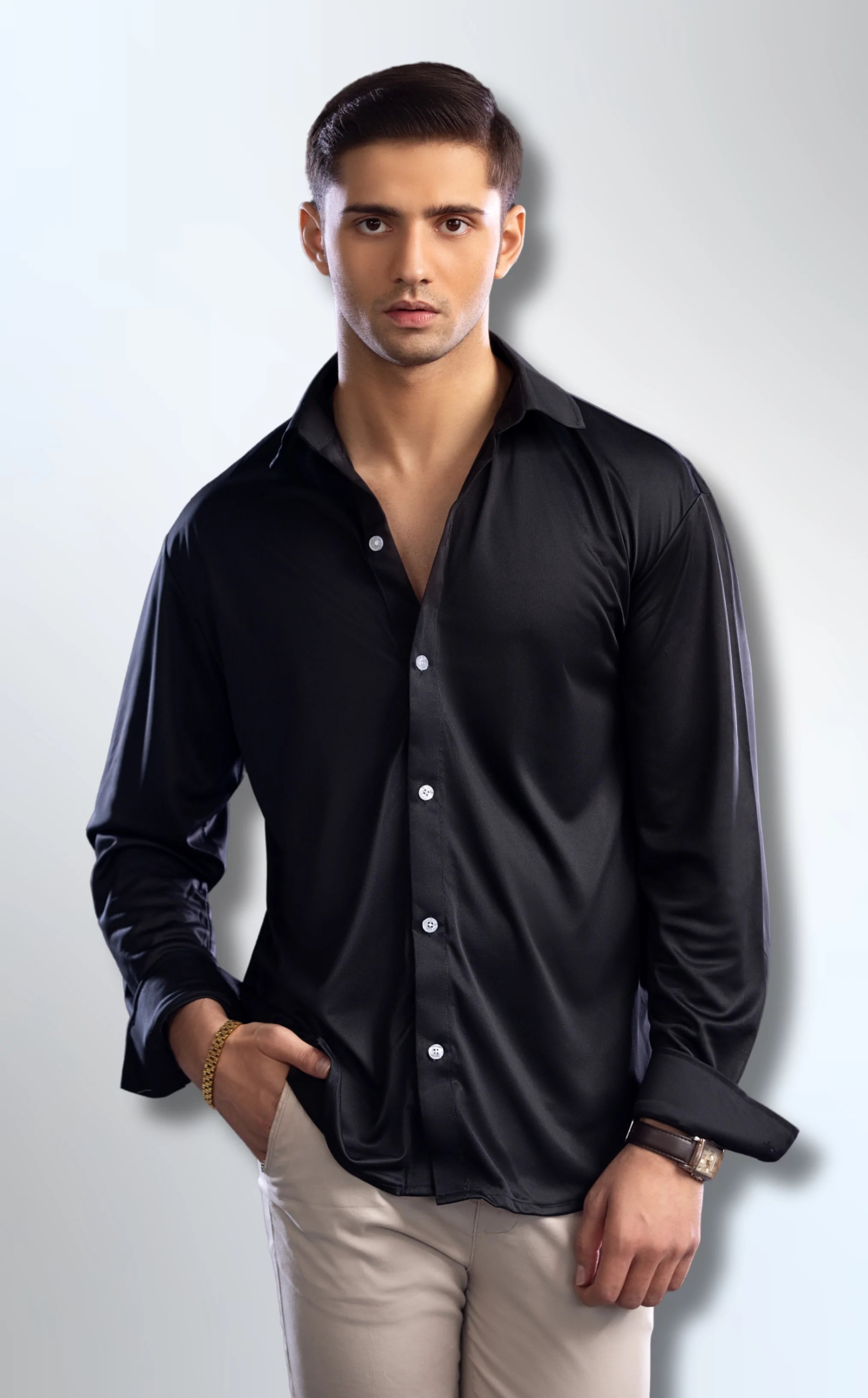 Dressy Shirt Semi-Spread Collar Black