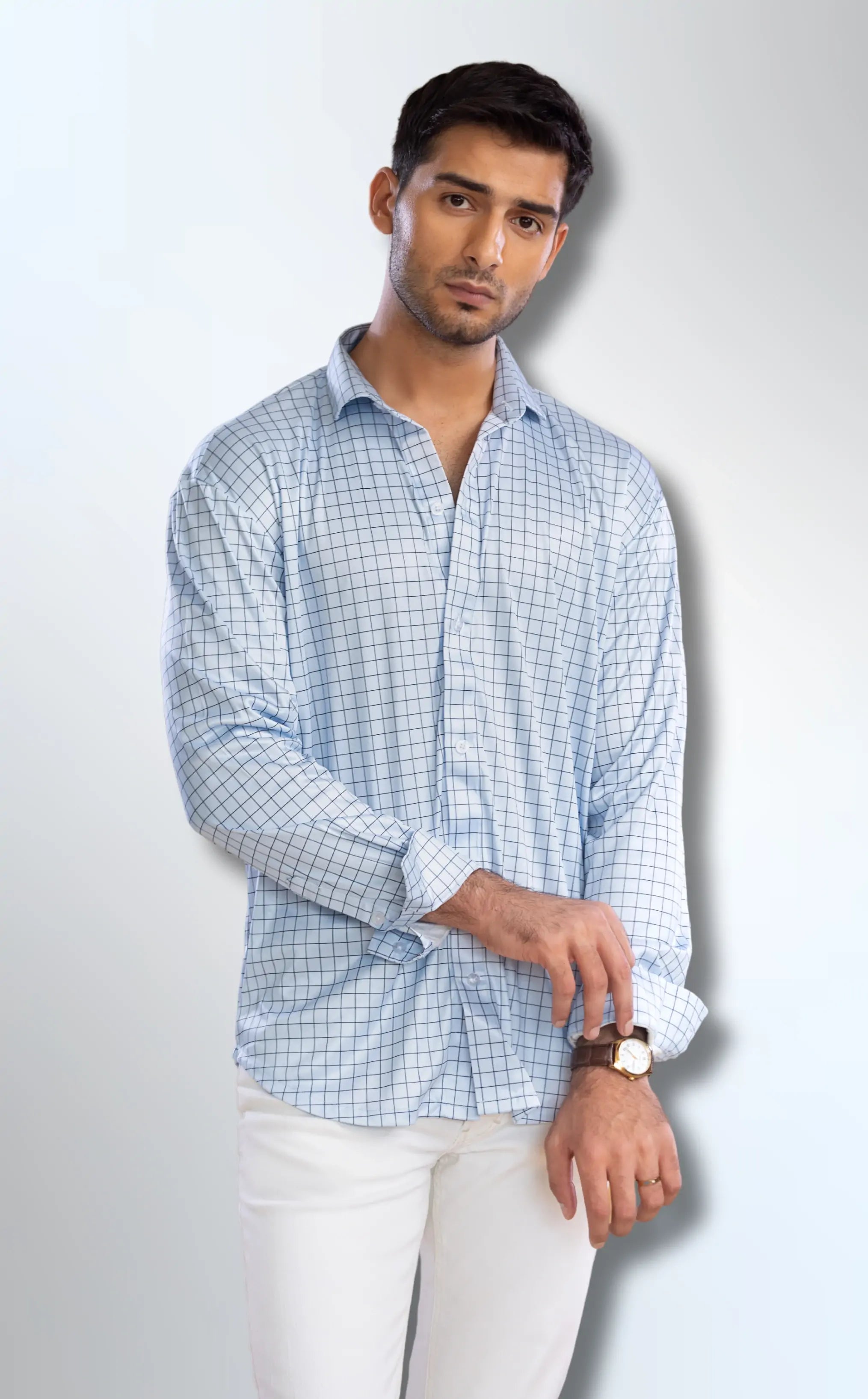 Semi-Spread Collar Village Blue Check