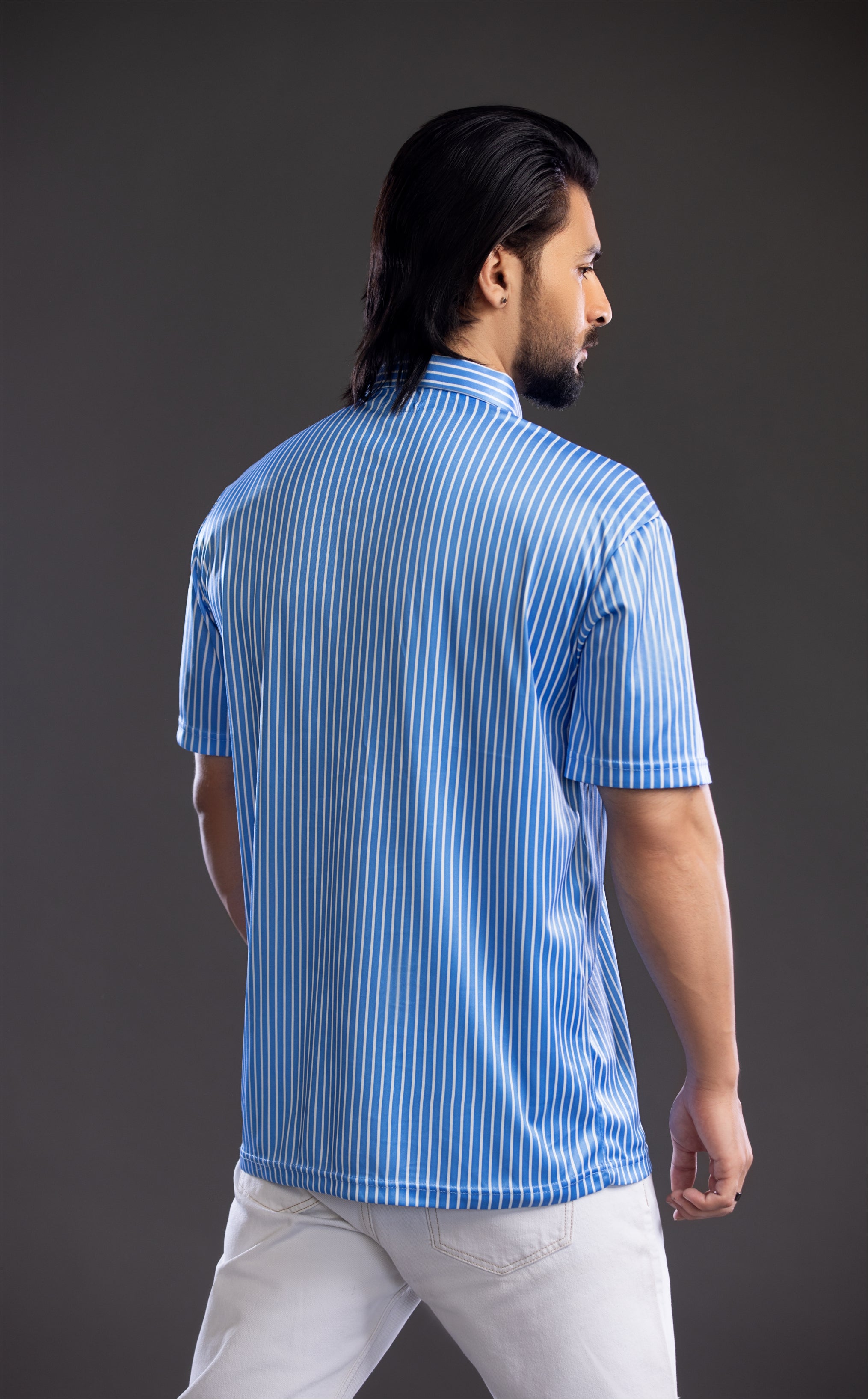 Dressy Polo Ocean Blue with White Stripe