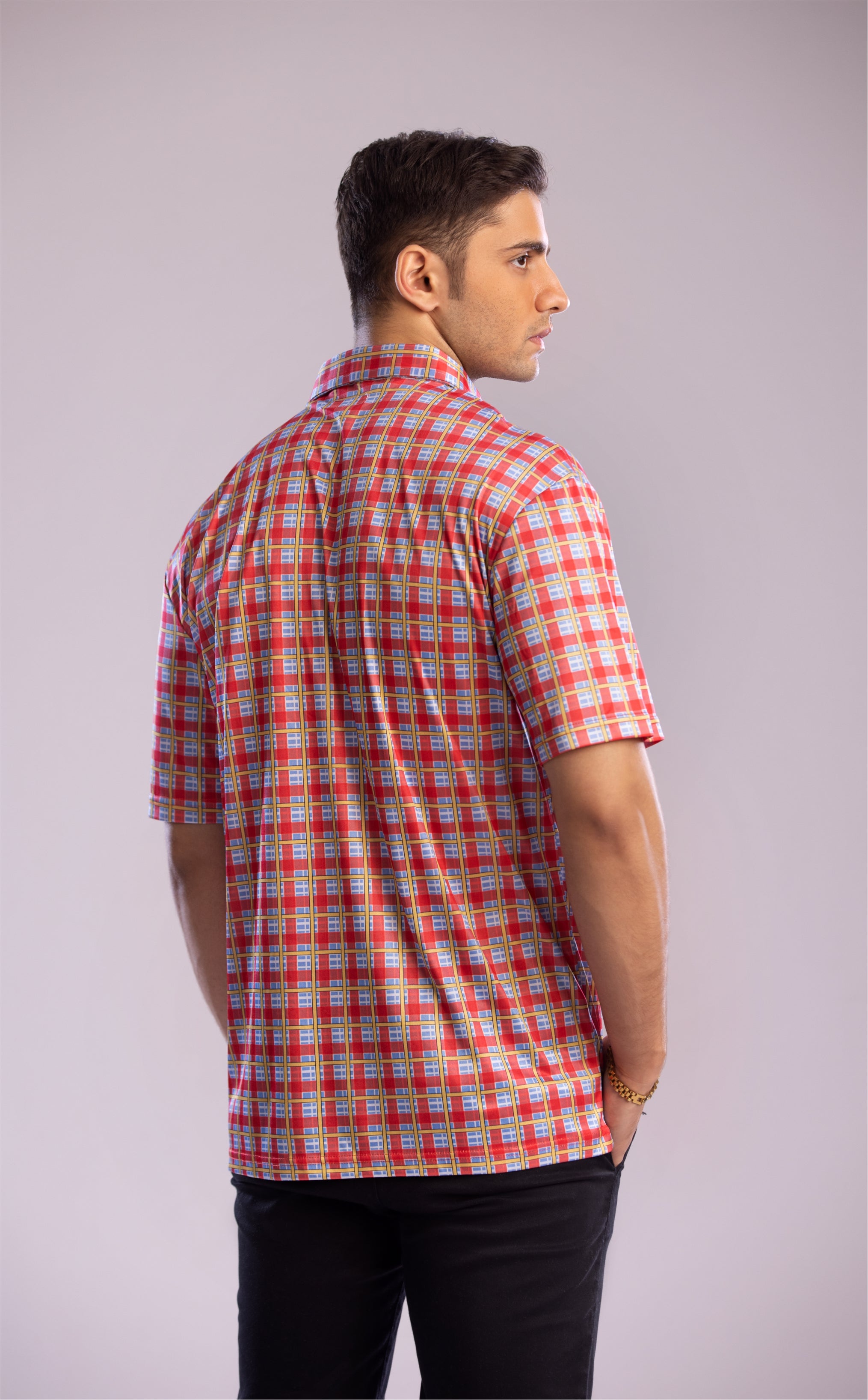 Dressy Polo Red and Sky Blue Grid Check