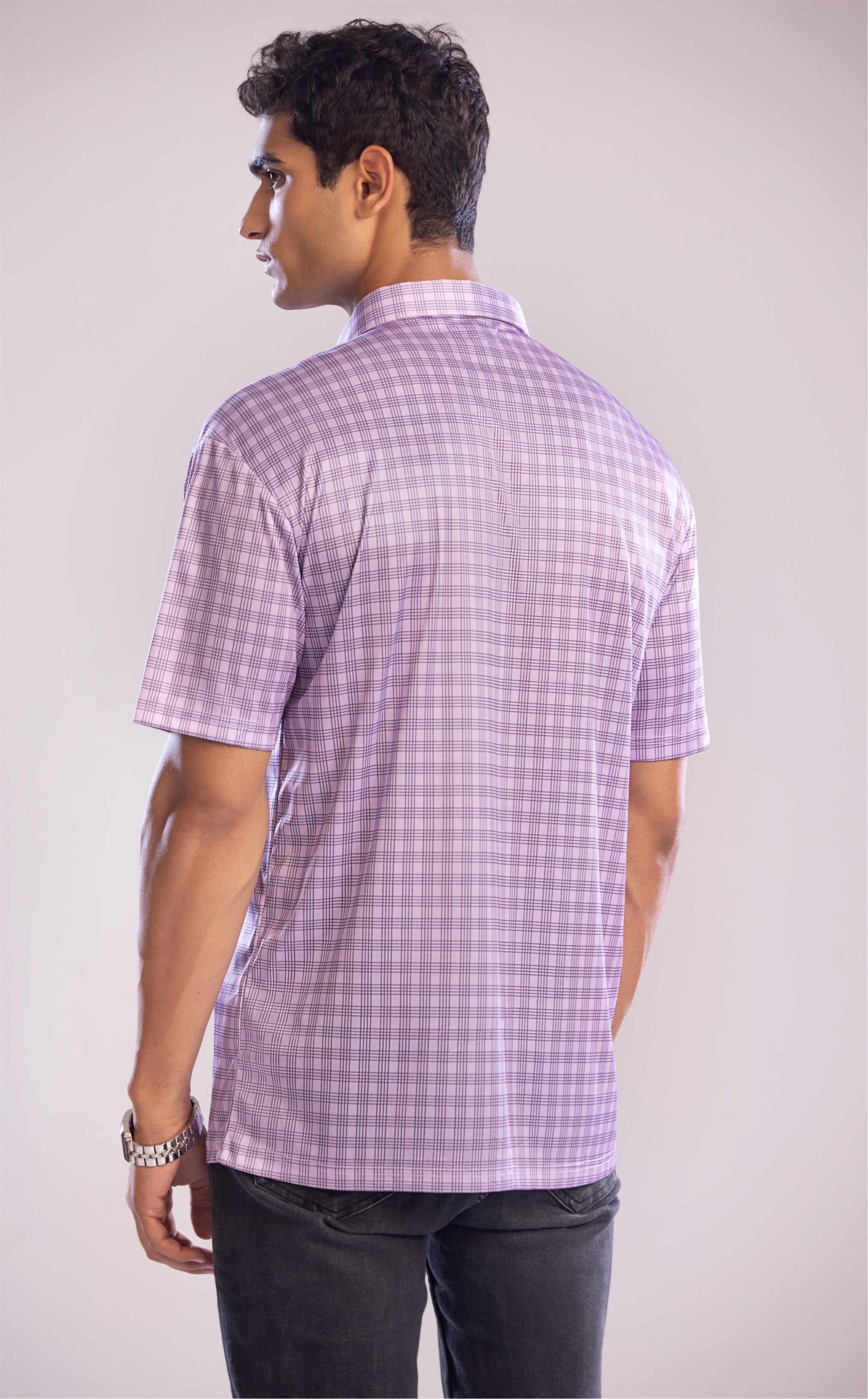 Dressy Polo Lavender and Blue Three Stripe Grid