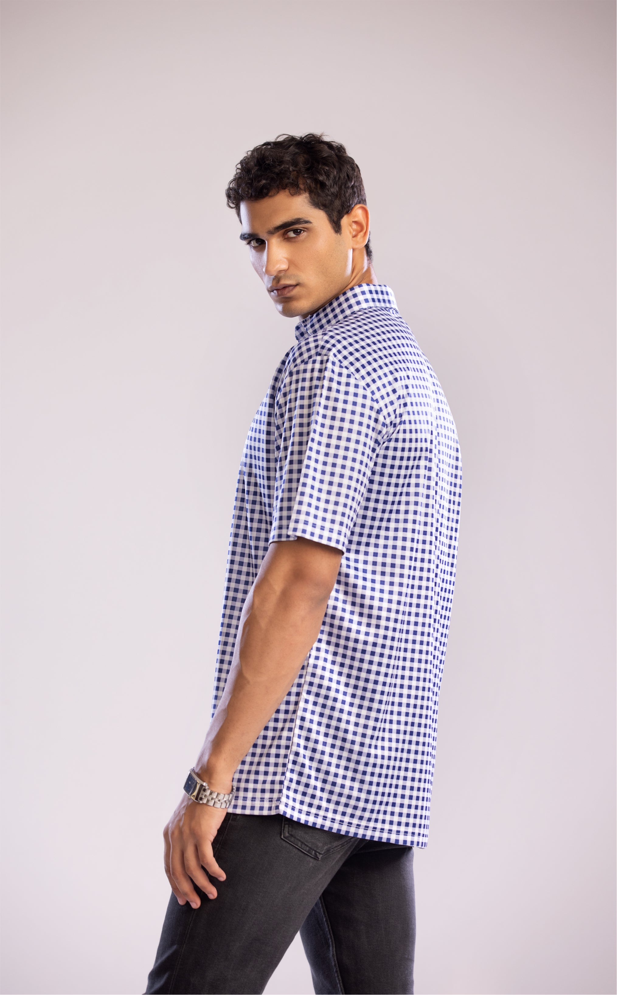 Dressy Polo Navy and White Gingham