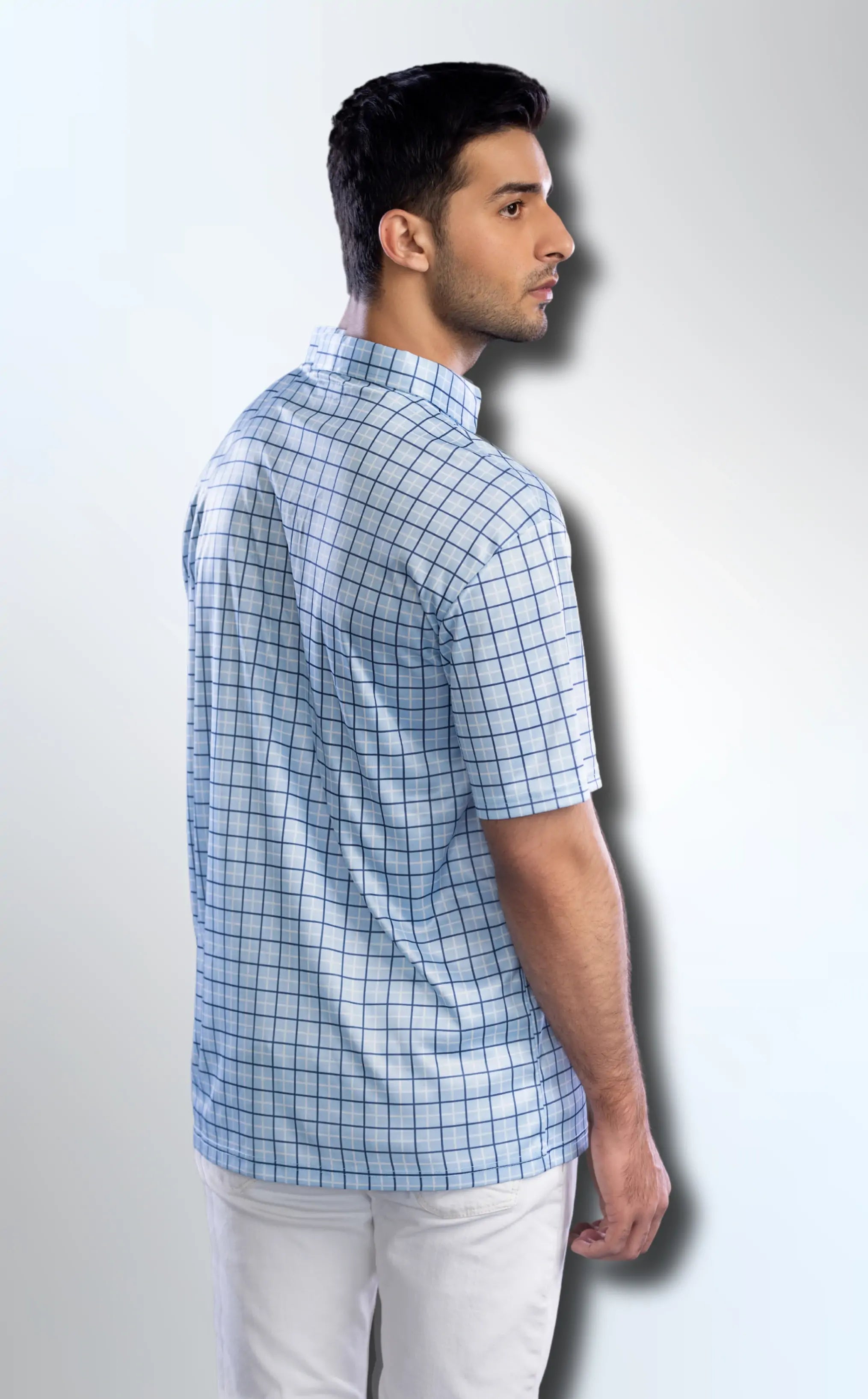 Semi-Spread Collar Windmill Blue Windowpane