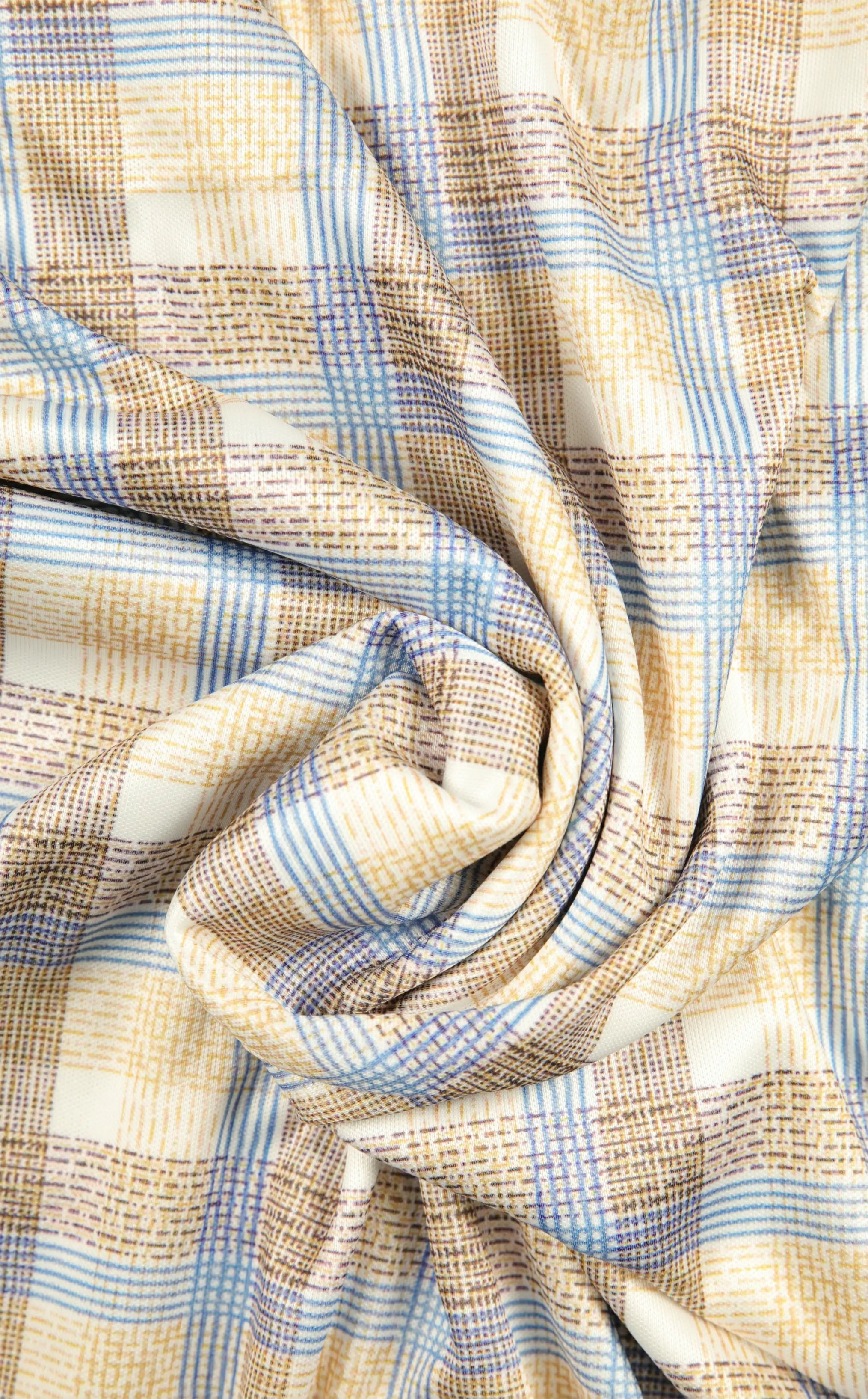 Semi-Spread Collar in Brown with Blue Stripe Grid