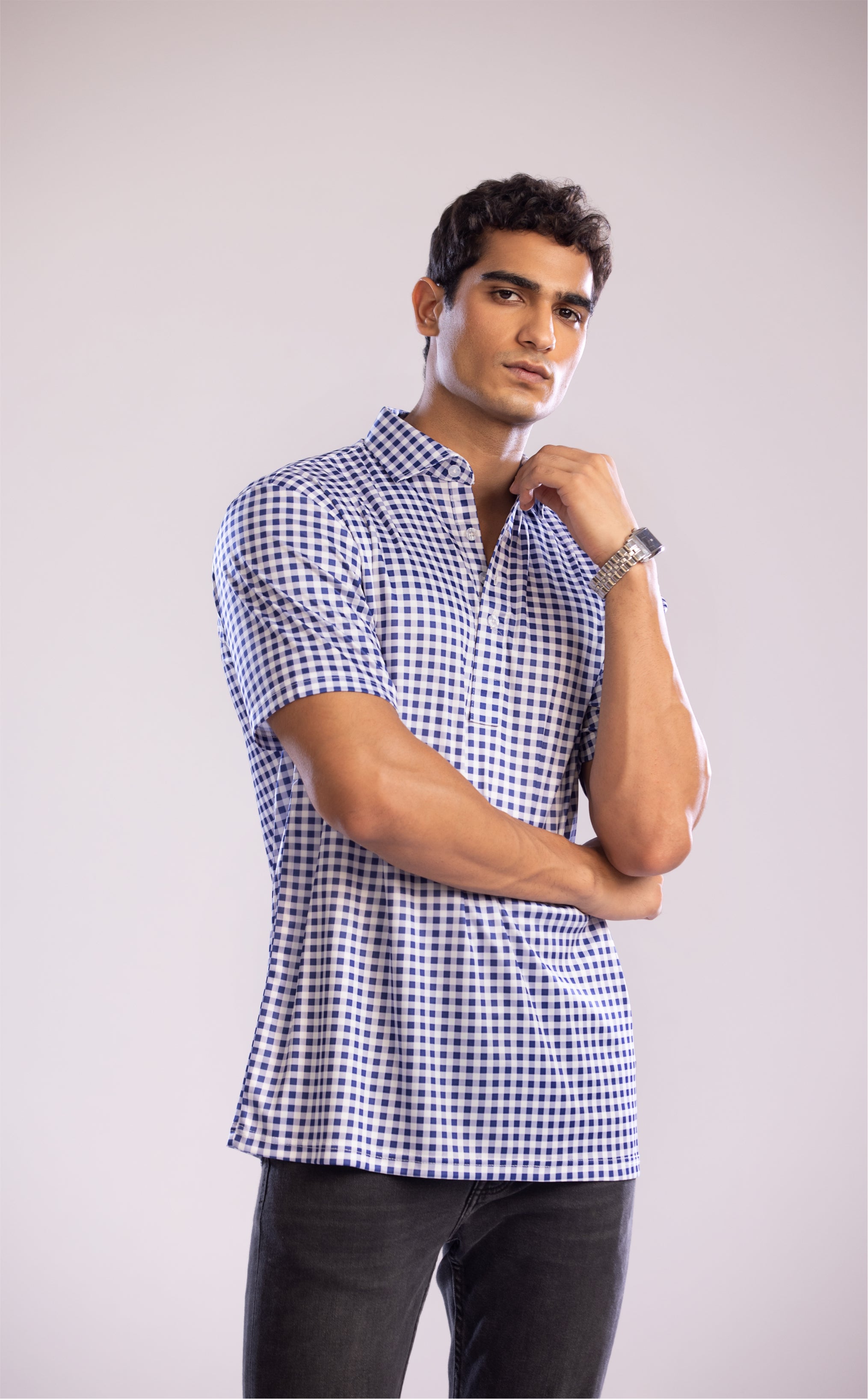 Dressy Polo Navy and White Gingham