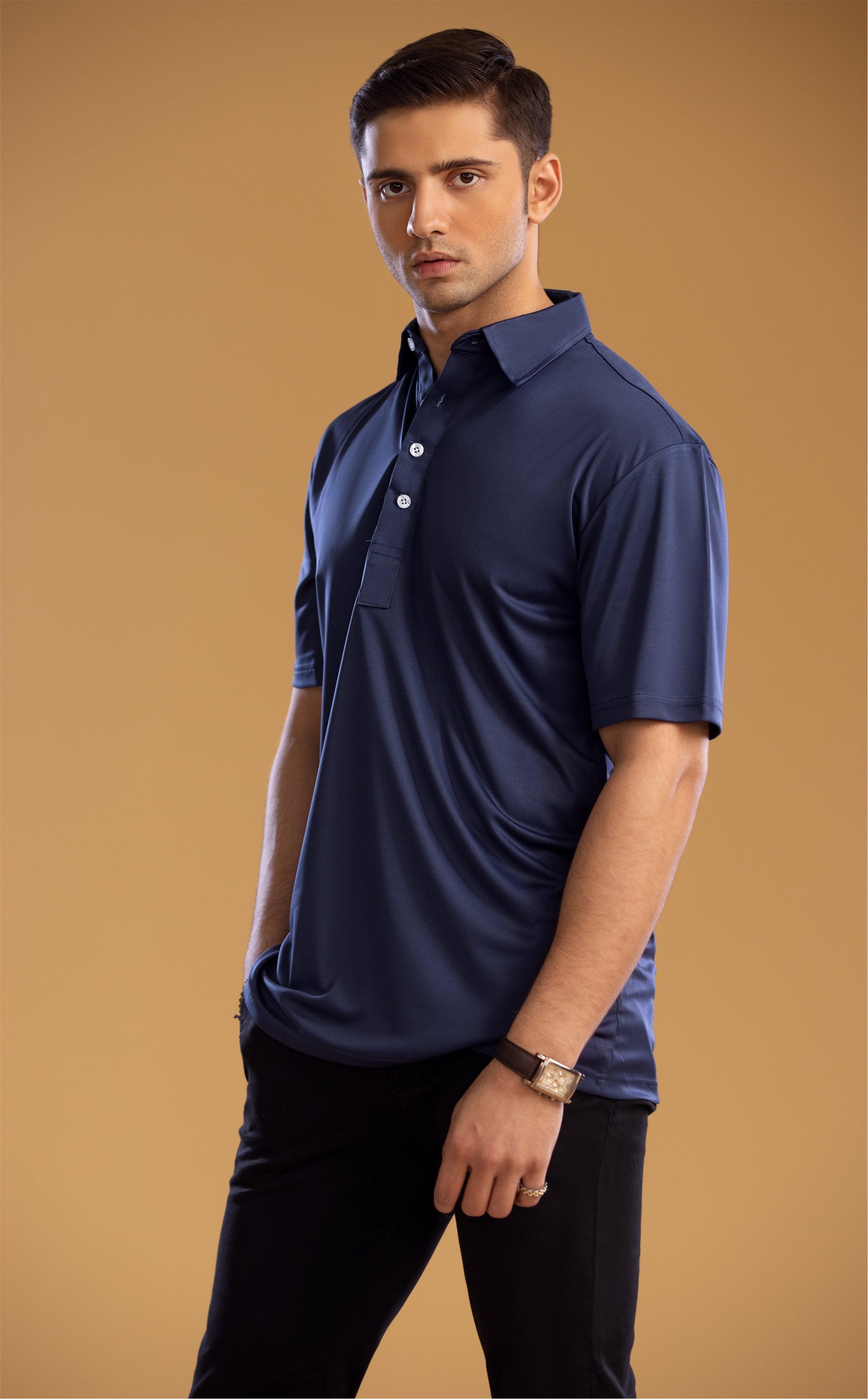 Dressy Polo Oxford Spread Collar Navy Blue