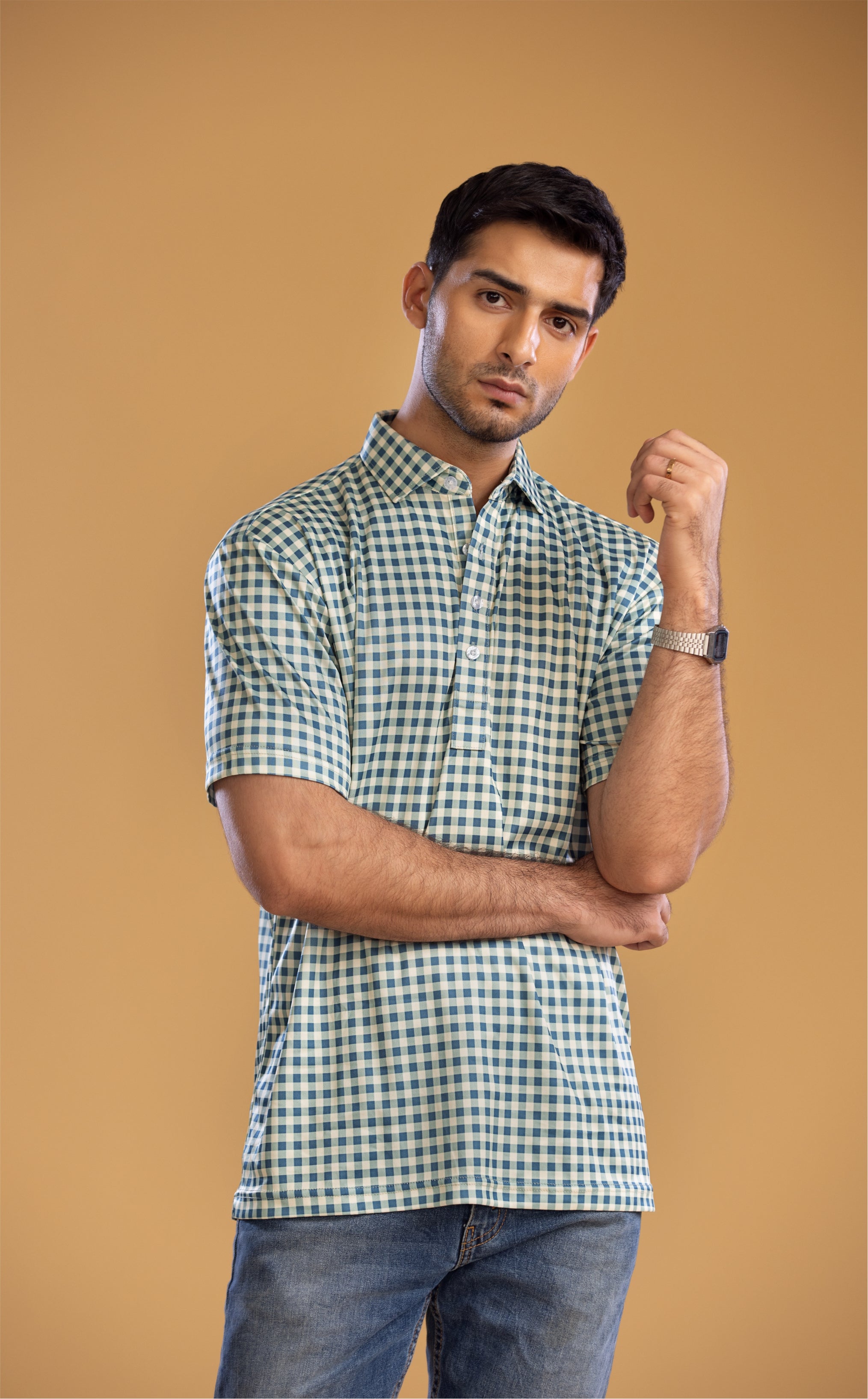 Dressy Polo Green and Brown Gingham