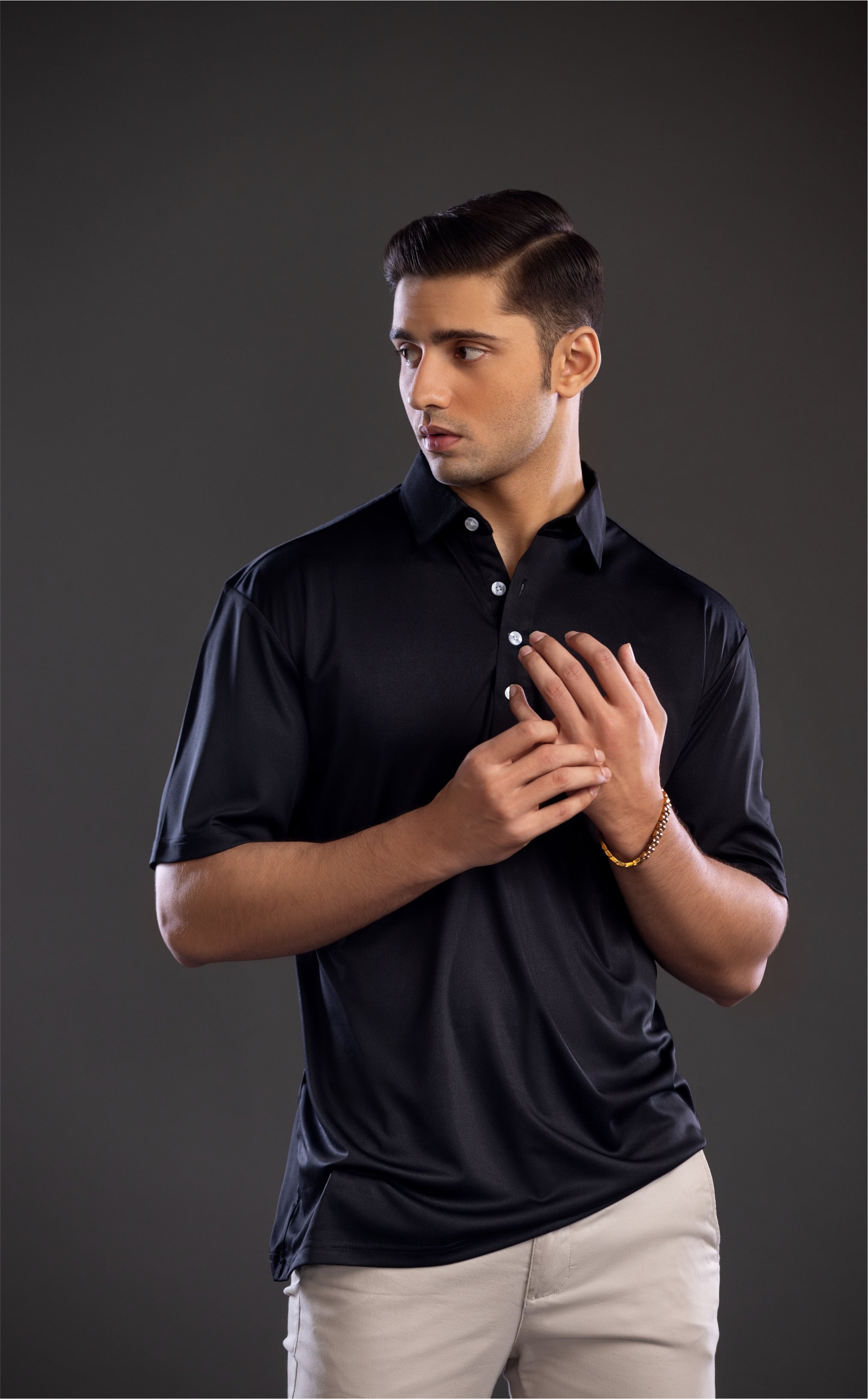 Dressy Polo Oxford Spread Collar Black