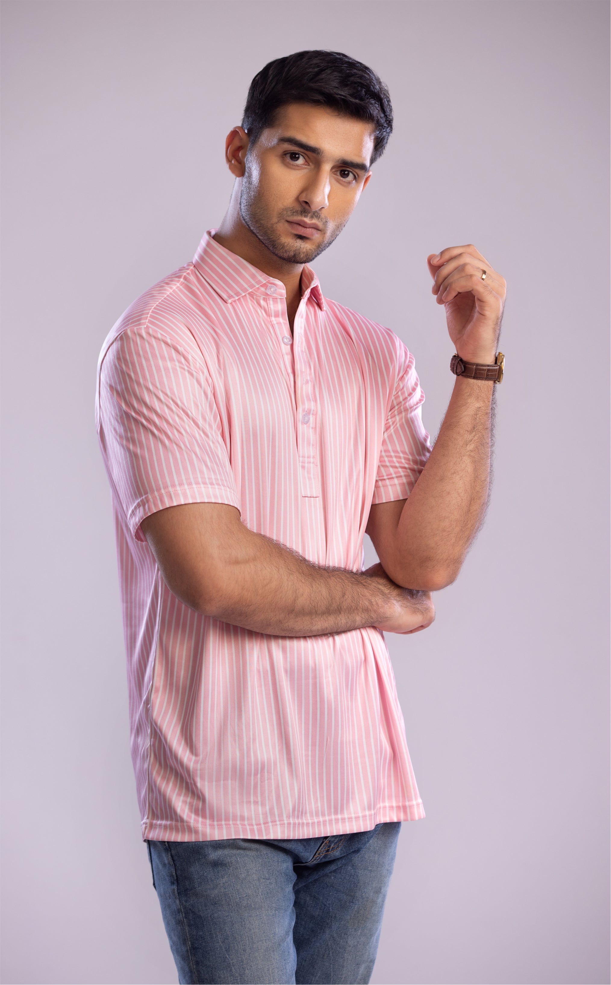 Dressy Polo Rising Pink with White Stripe