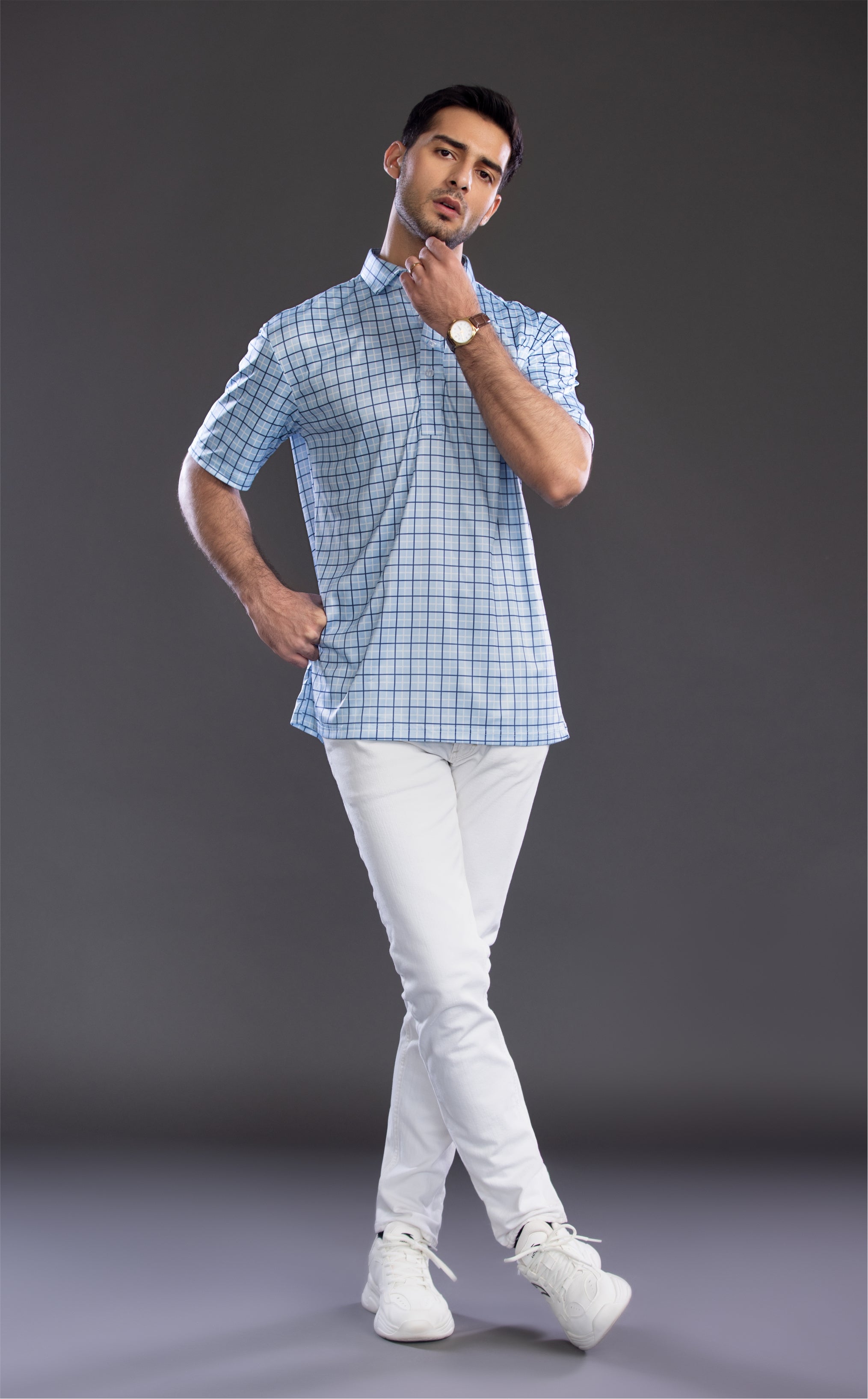 Semi-Spread Collar Shirt Windmill Blue