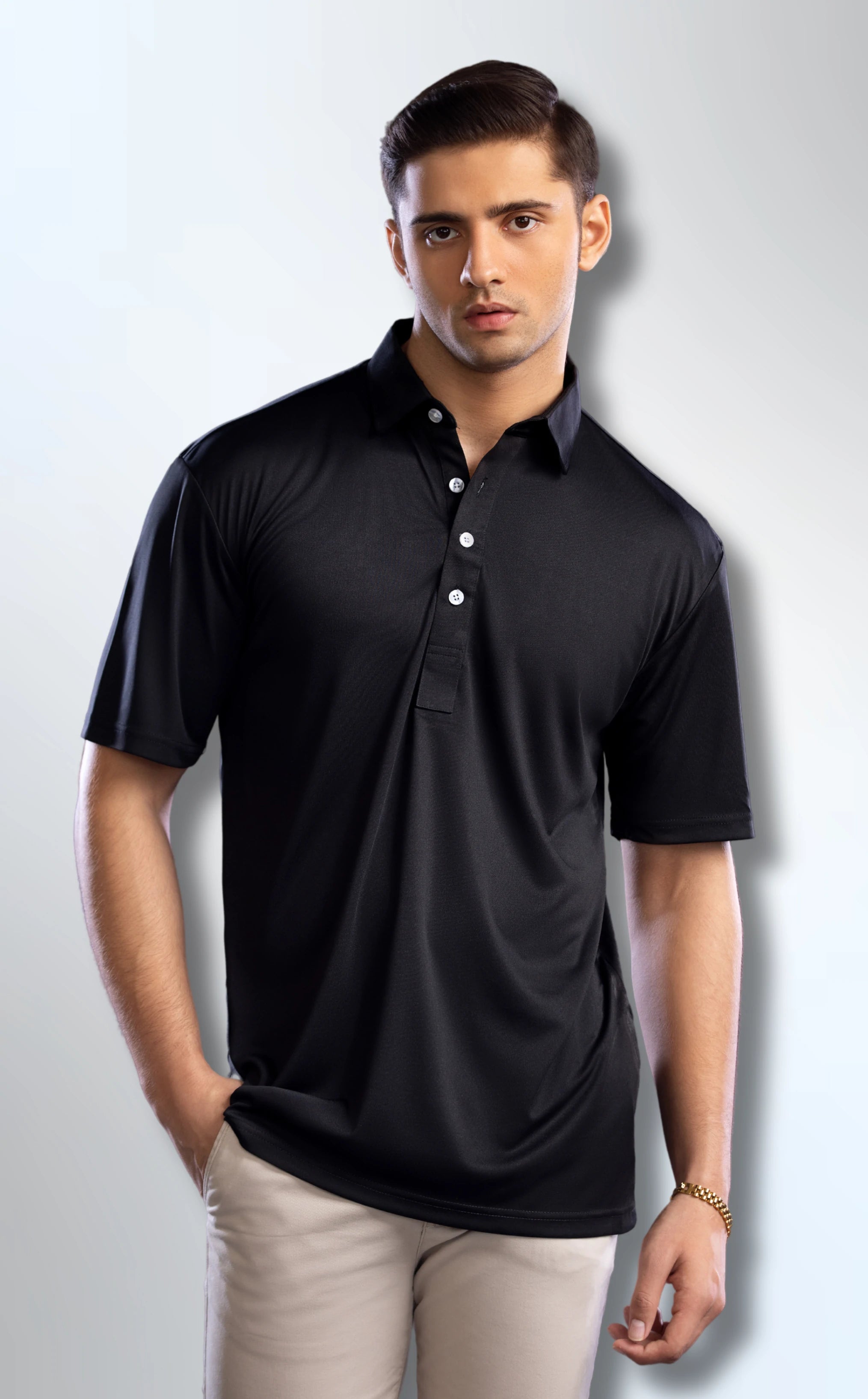 Dressy Polo - Oxford Spread Collar (Black)