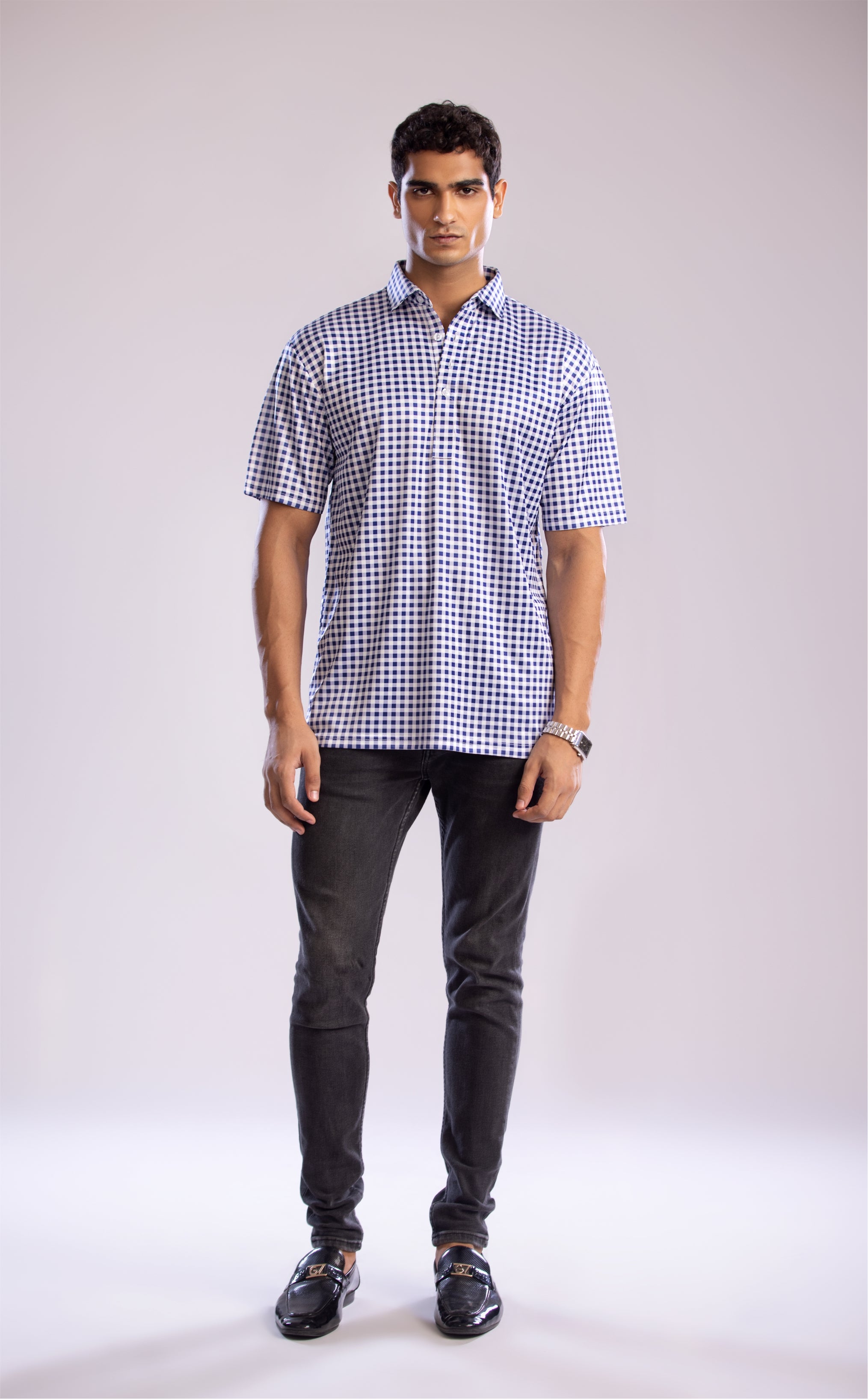 Dressy Polo Navy and White Gingham