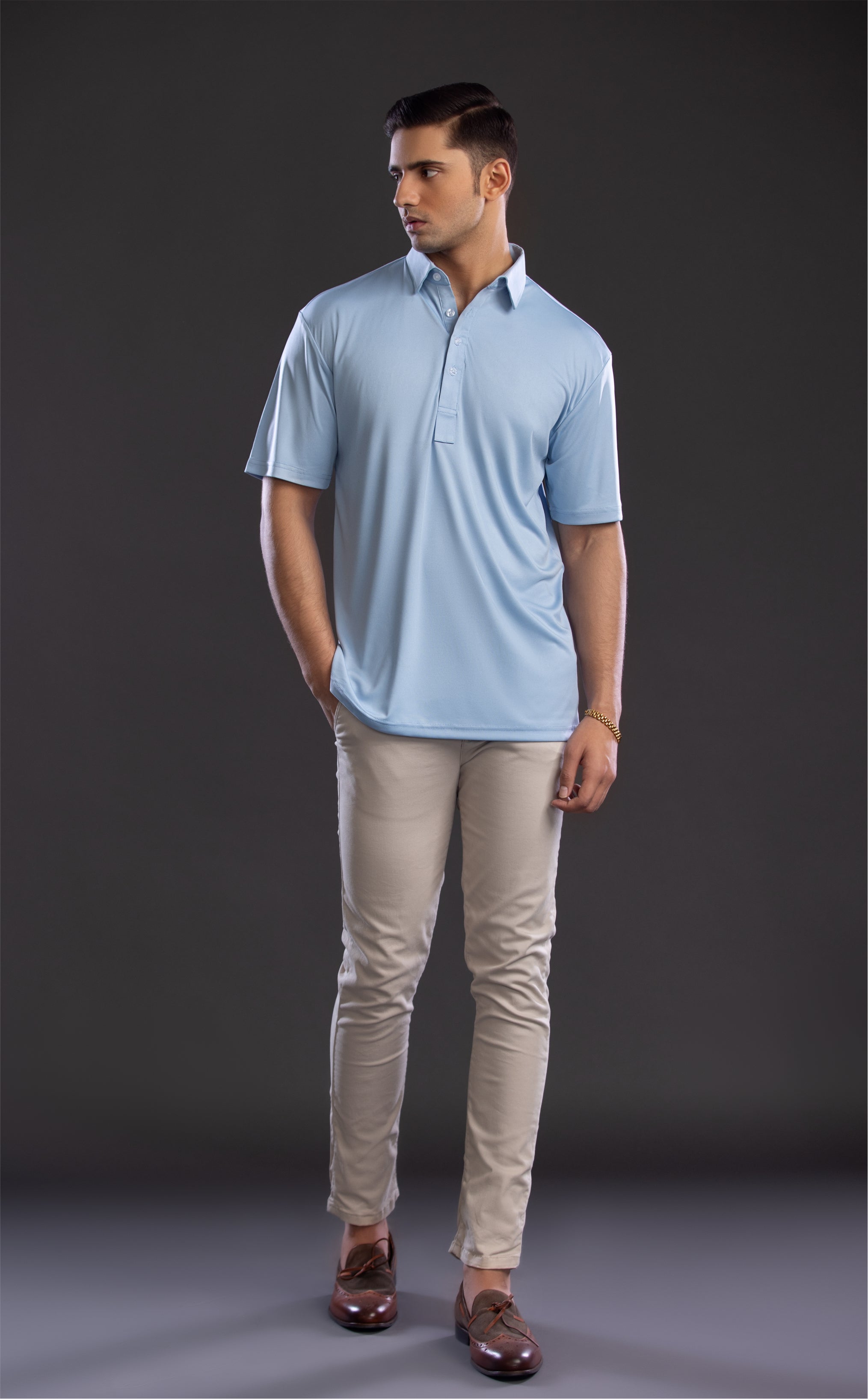 Dressy Polo Oxford Spread Collar Sky Blue