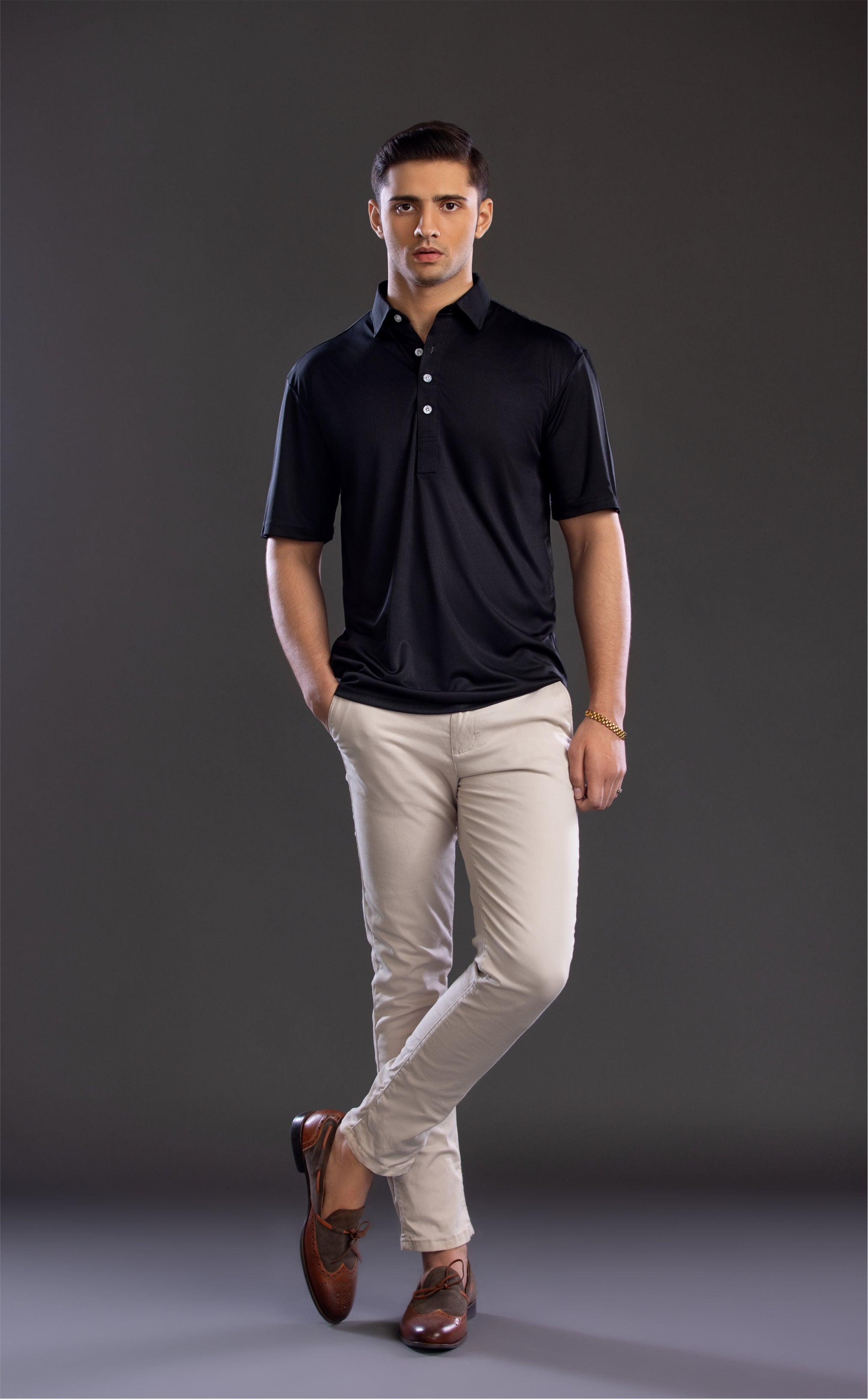 Dressy Polo Oxford Spread Collar Black