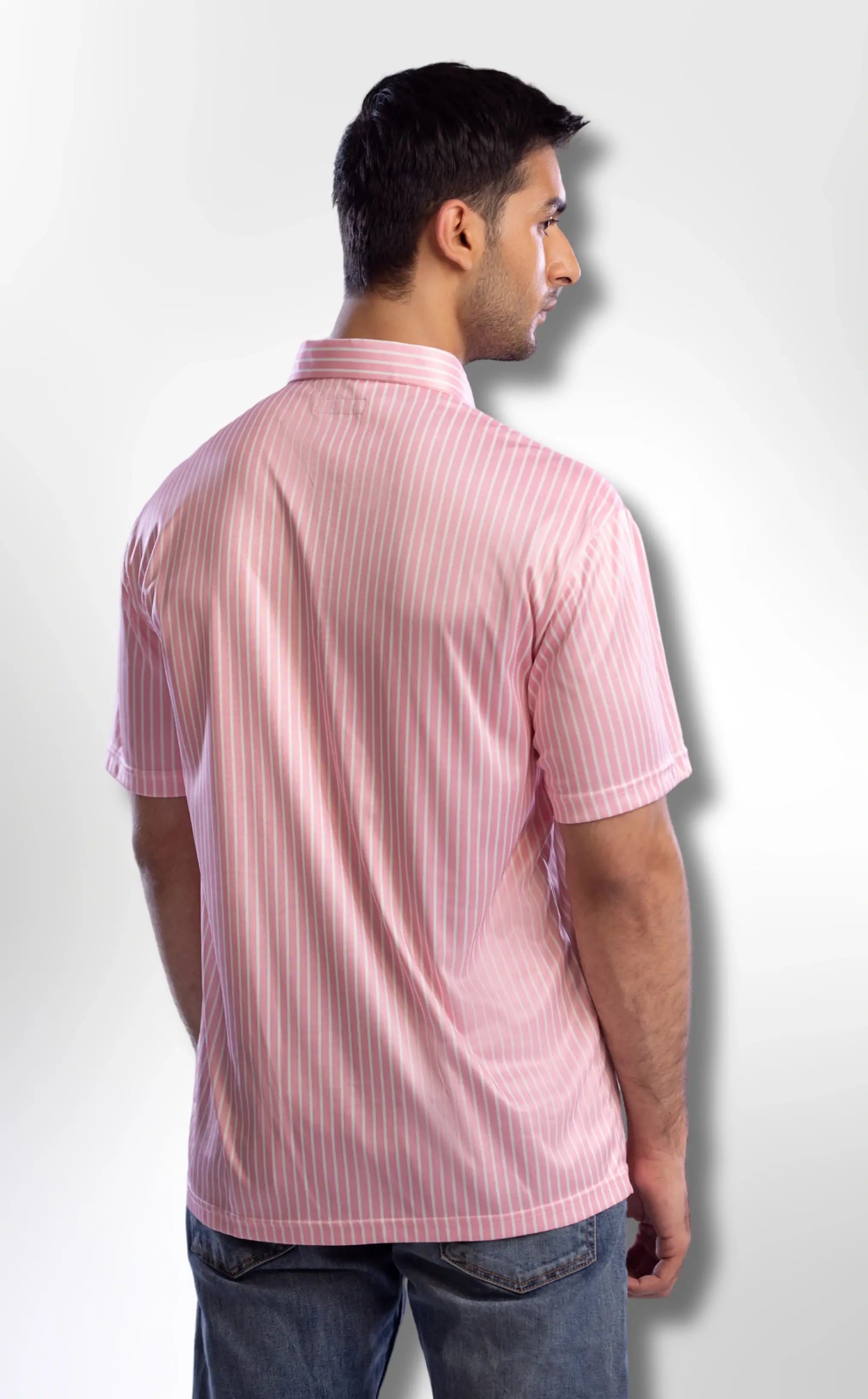 Semi-Spread Collar Rising Pink with White Stripe