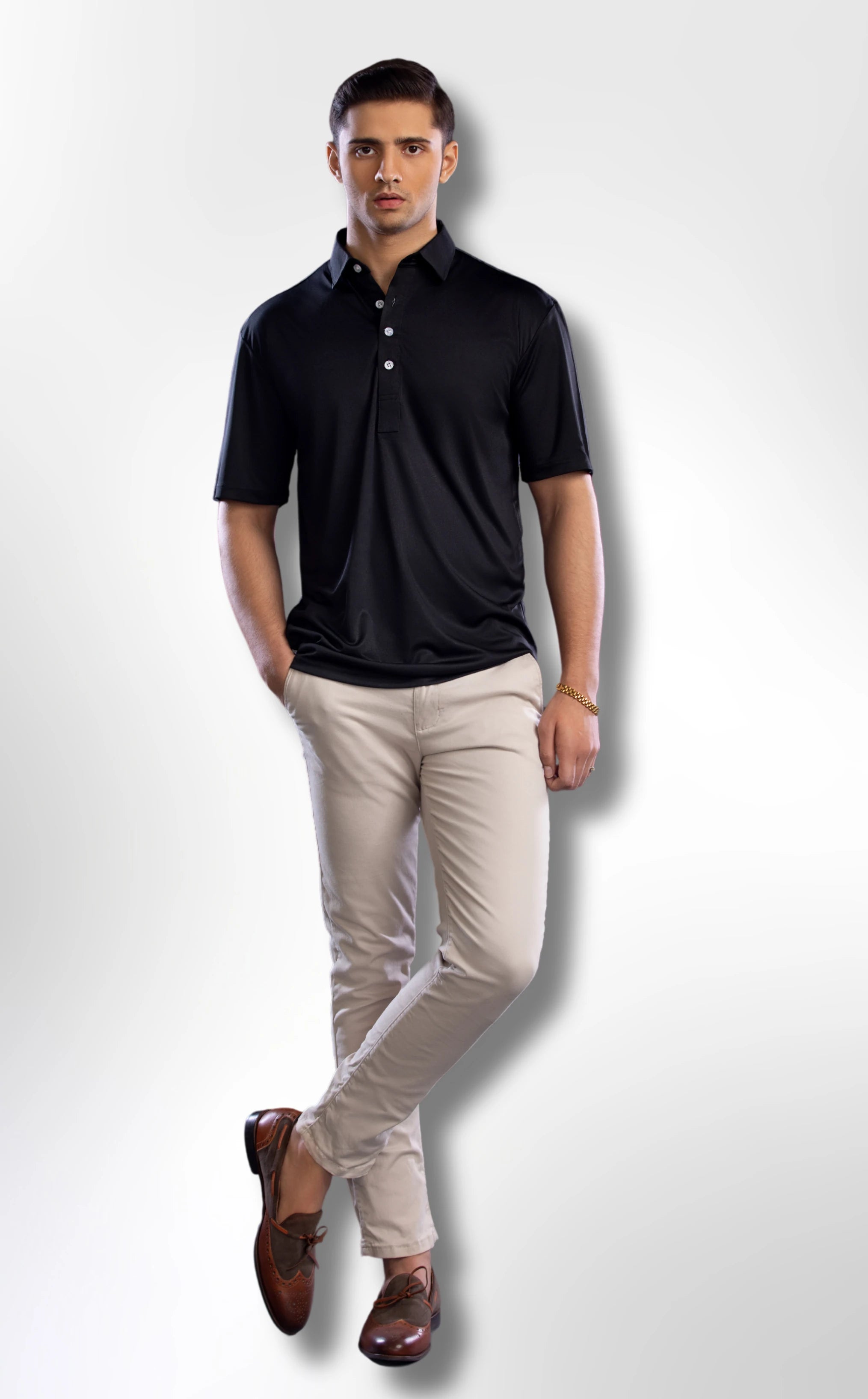 Dressy Polo - Oxford Spread Collar (Black)