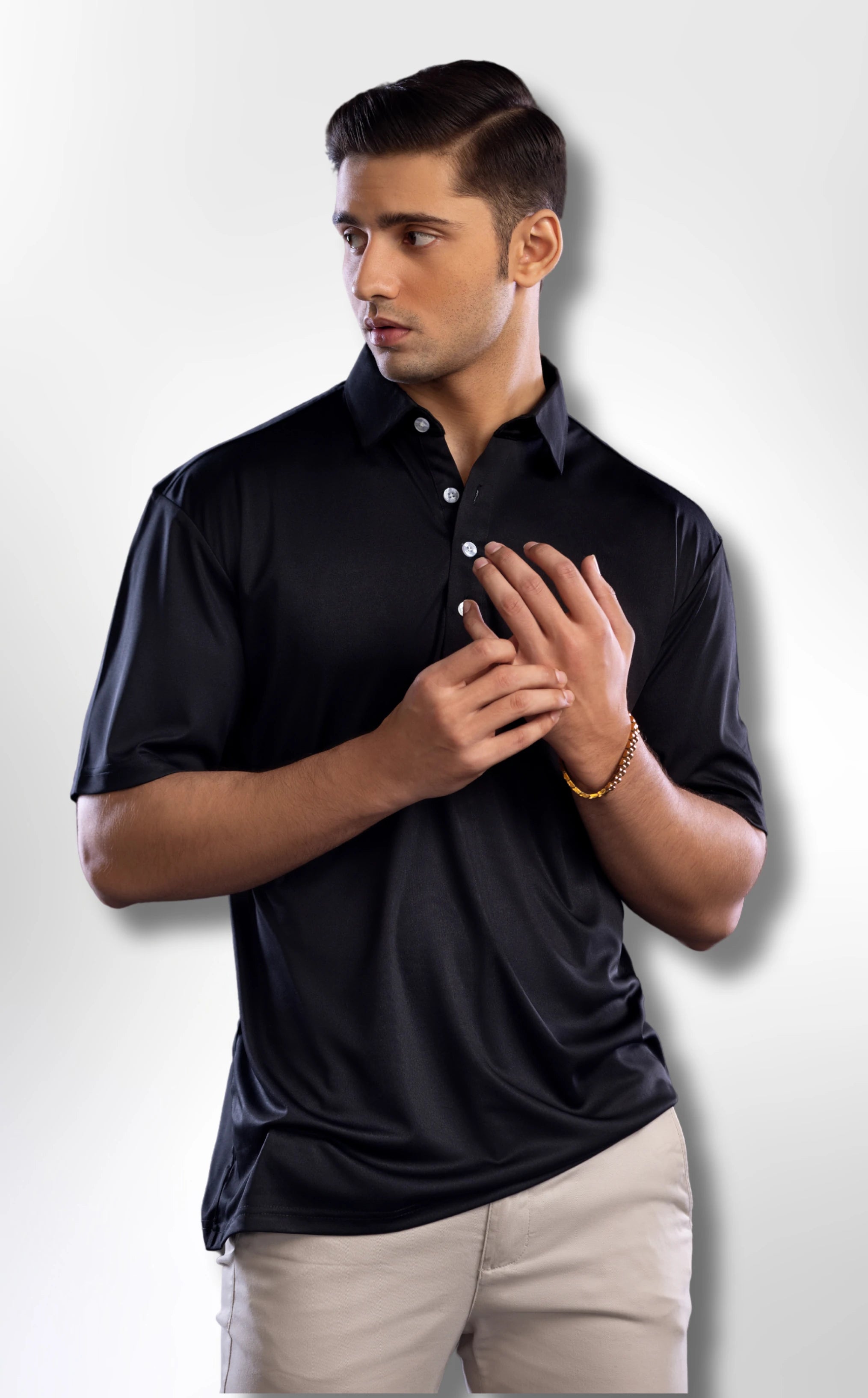 Dressy Polo  Oxford Spread Collar (Black)