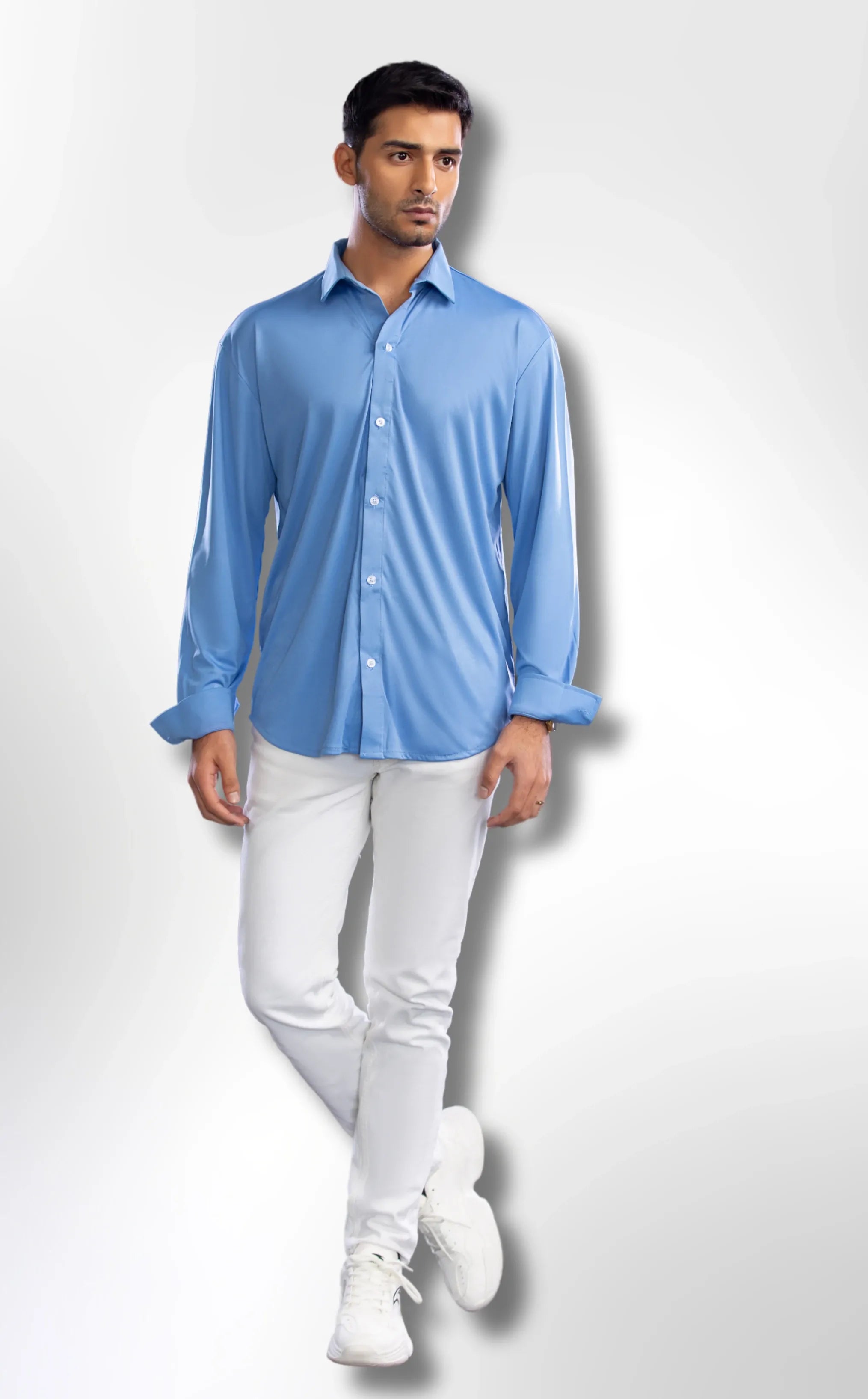 Dressy Shirt Semi-Spread Collar French Blue