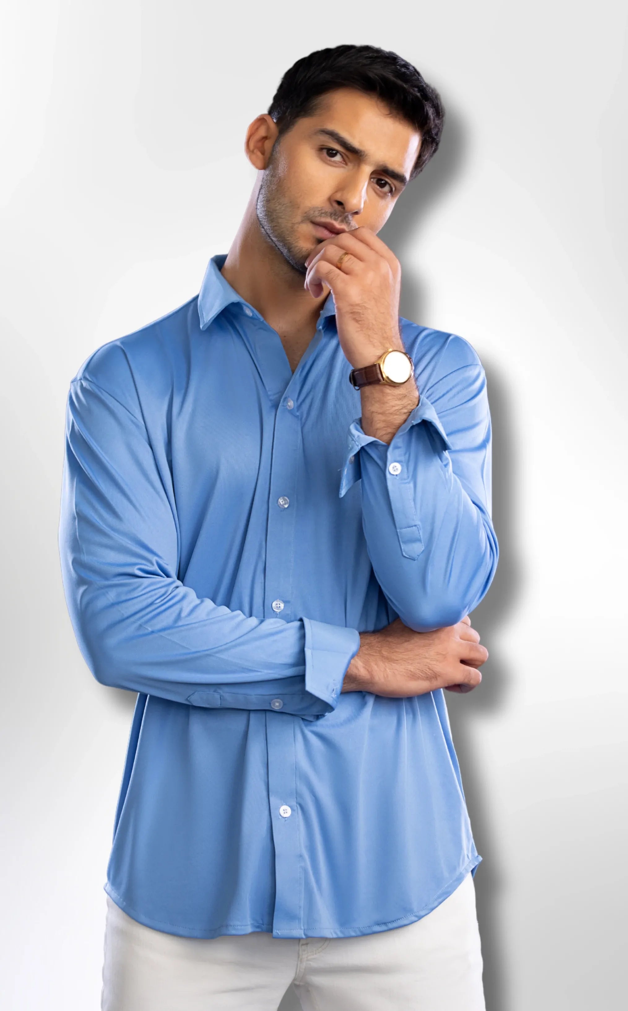 Dressy Shirt Semi-Spread Collar French Blue