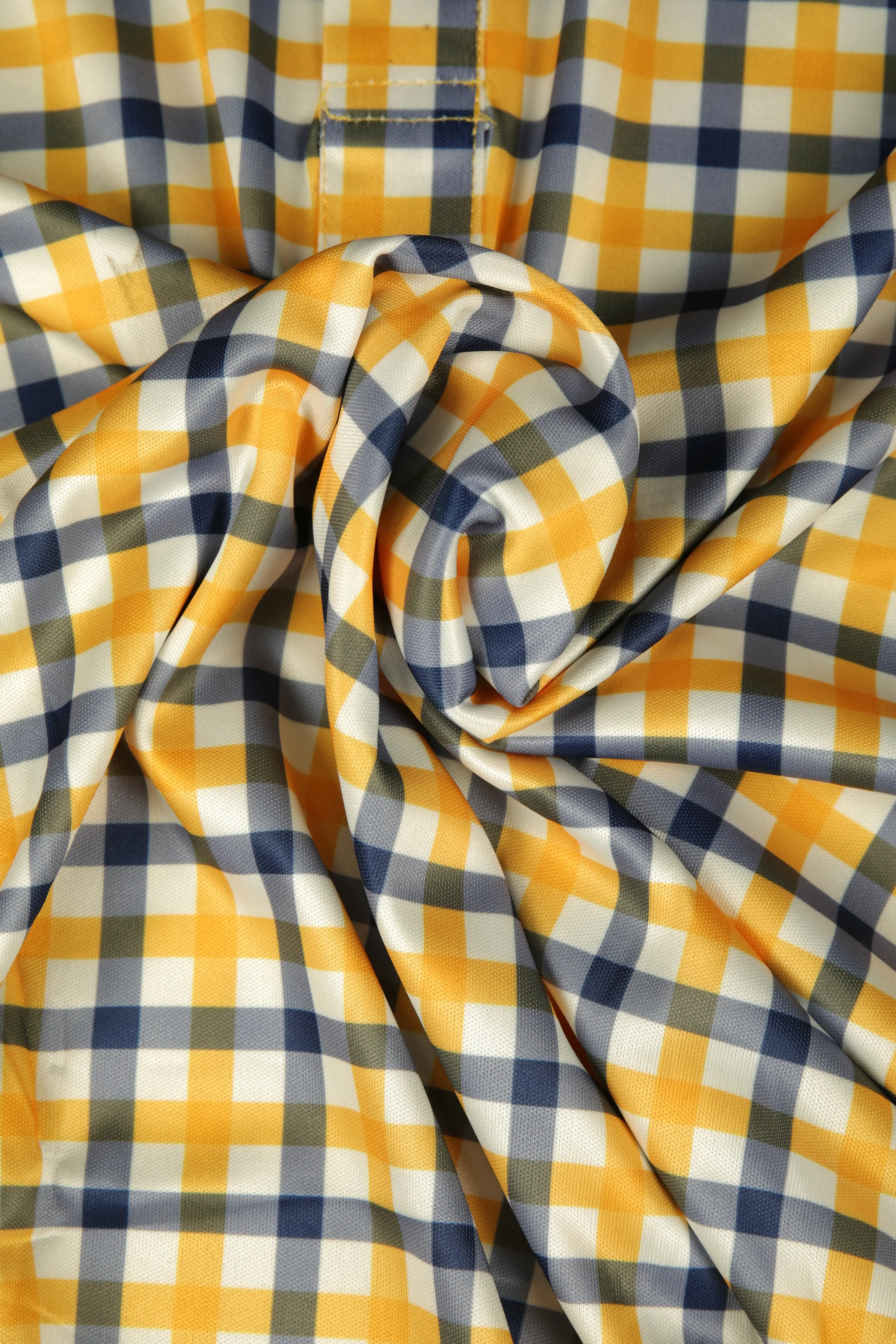 Semi-Spread Collar Yellow with Blue Grid Check