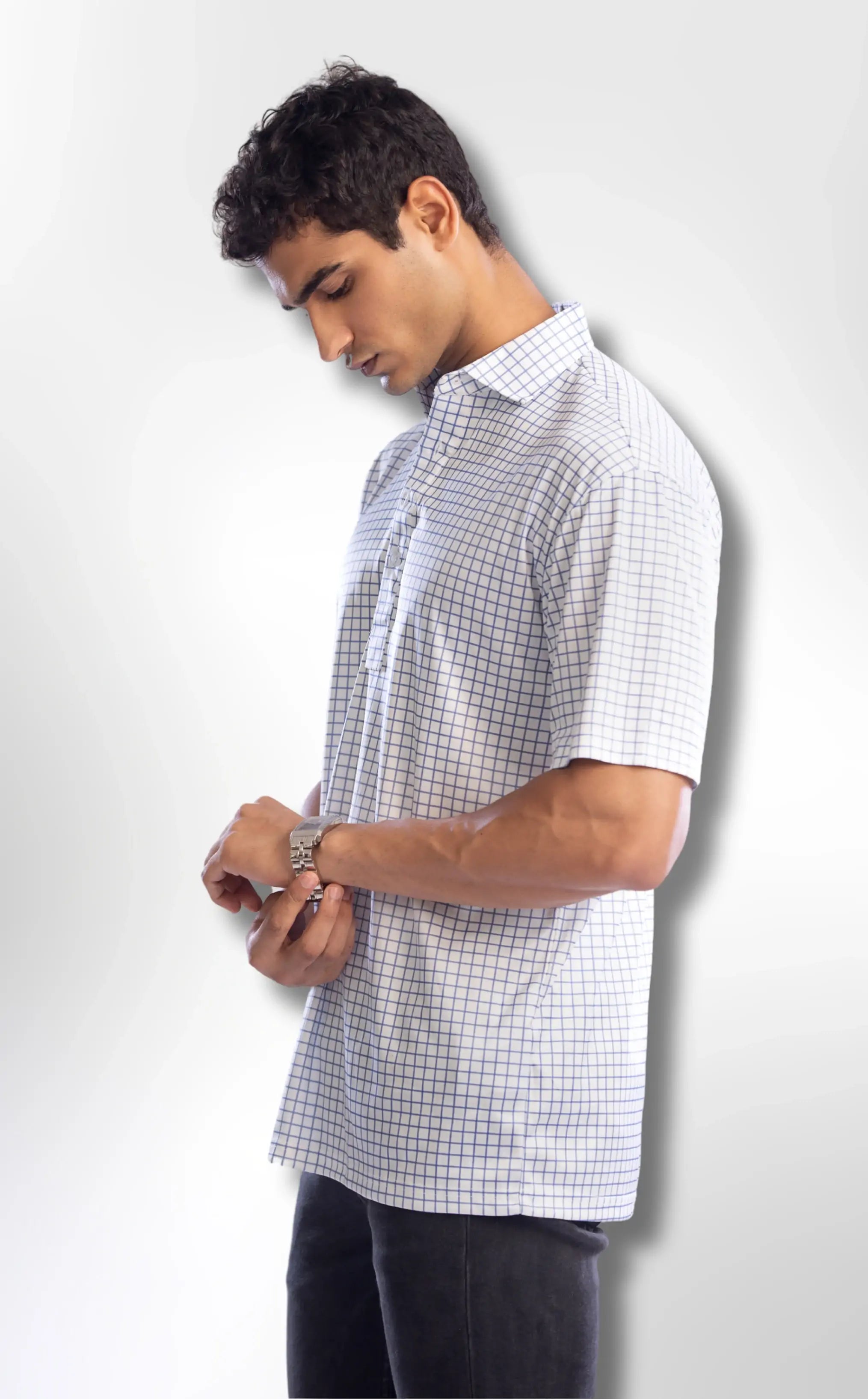 Dressy Polo: Semi-Spread Collar in Blue Tattersall