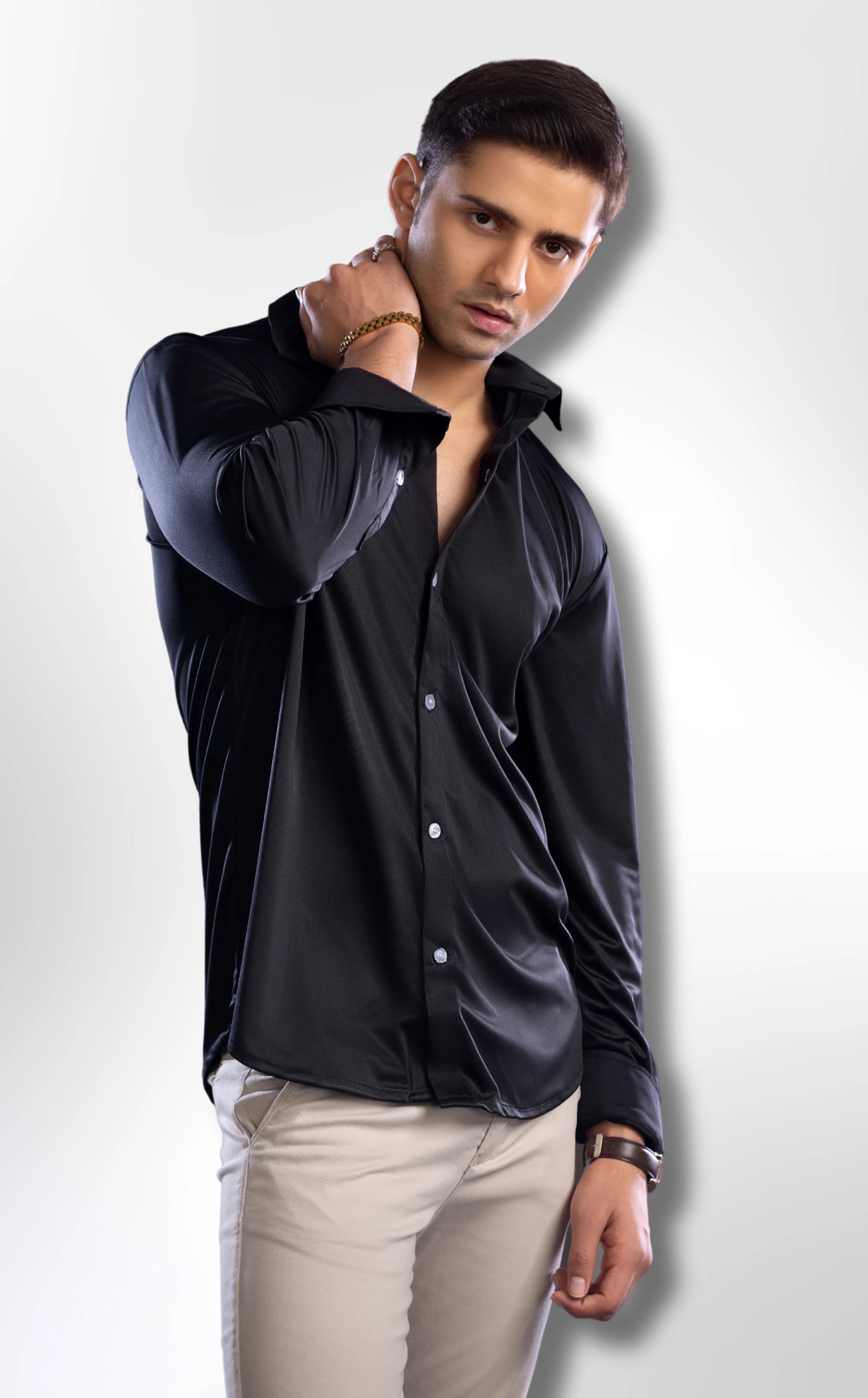 Best Dressy Shirt Semi Spread Collar Black 