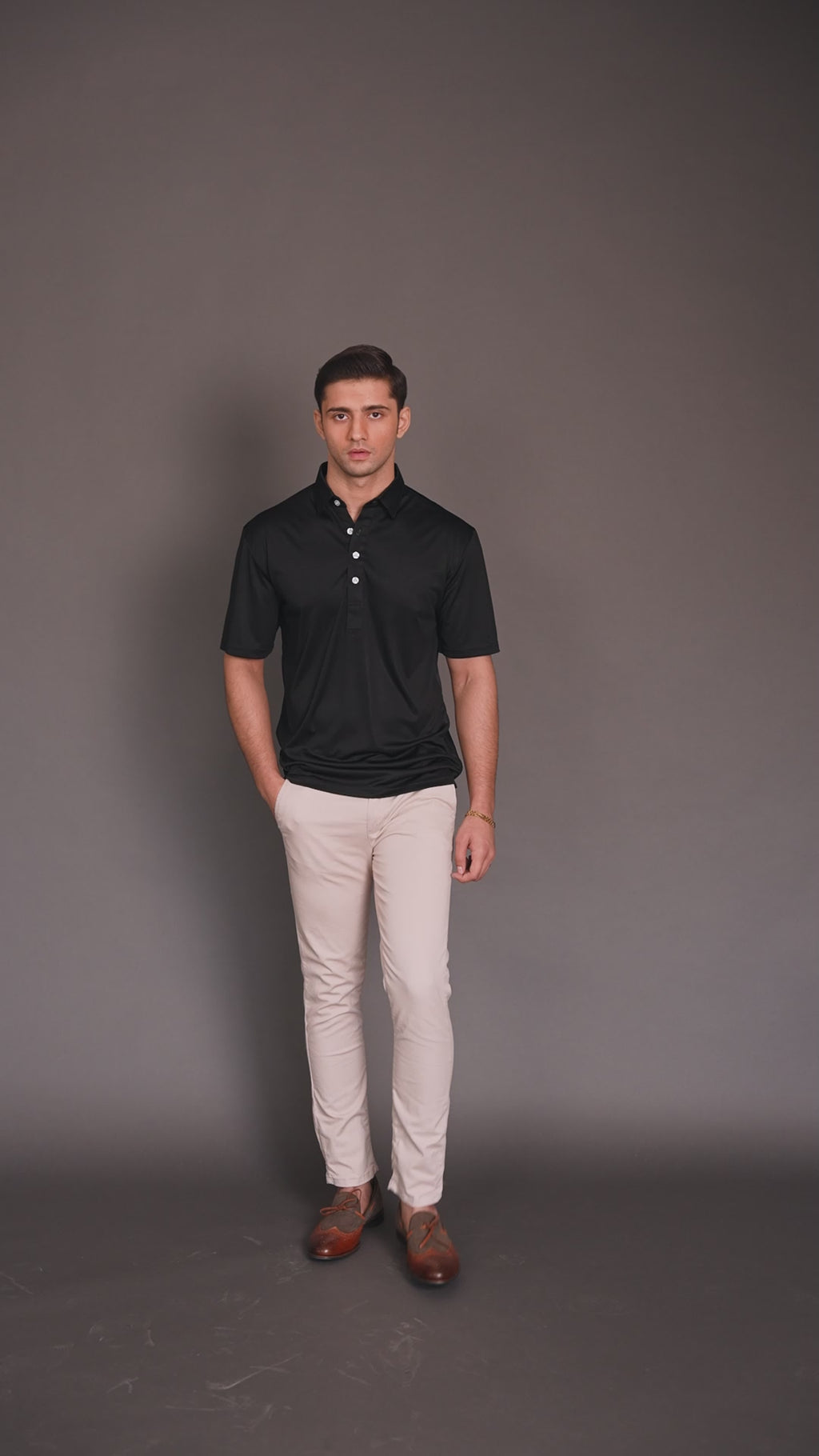 Dressy Polo Oxford Spread Collar Black