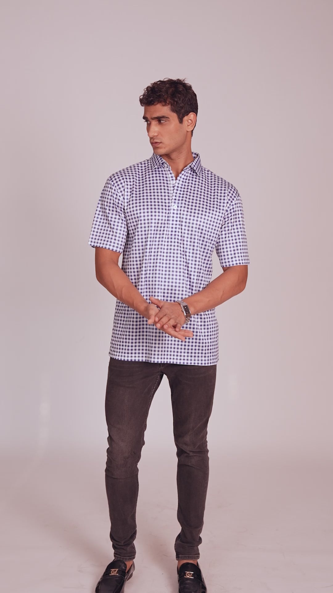 Dressy Polo Navy and White Gingham