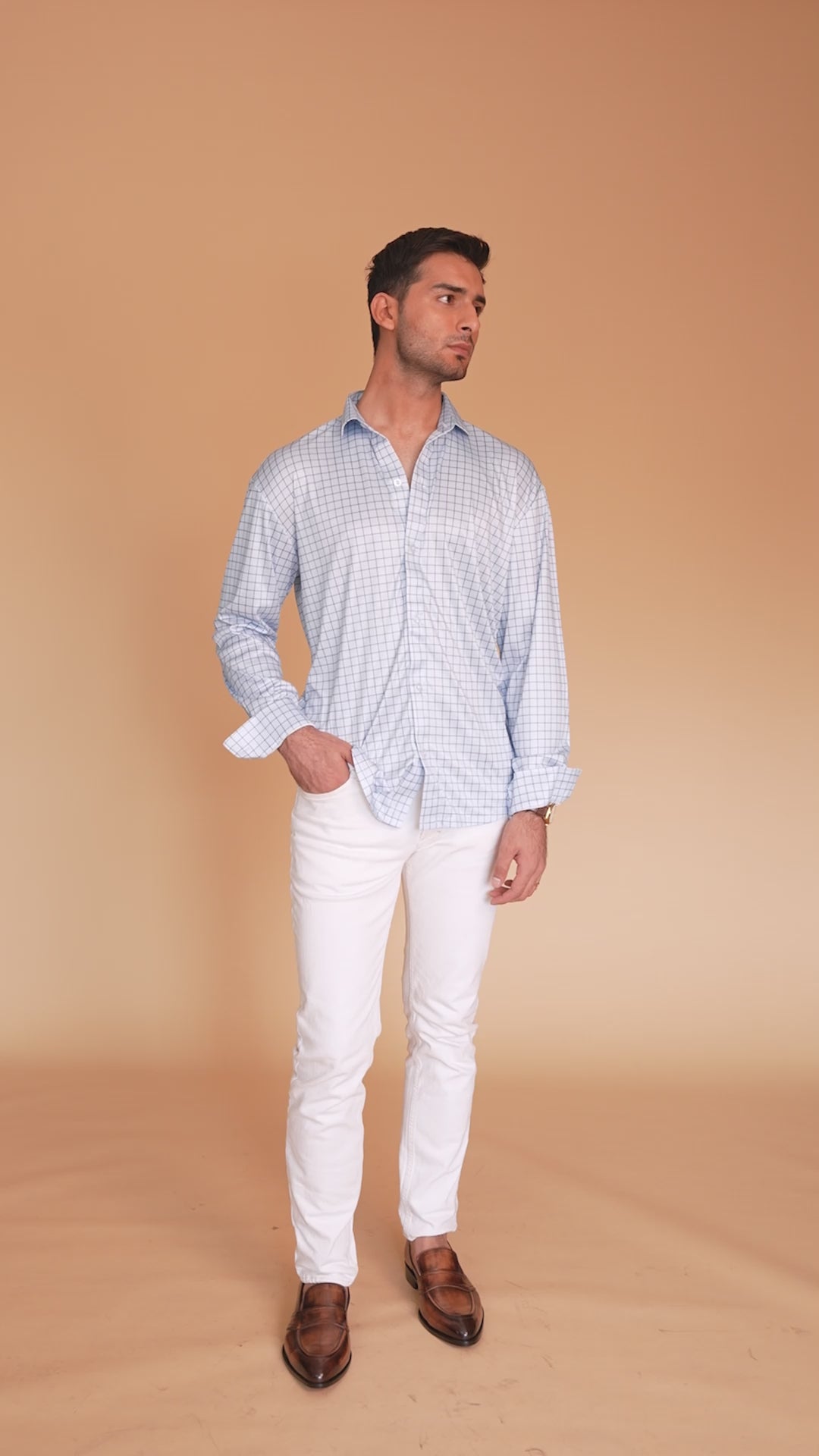 Dressy Shirt Semi-Spread Collar Village Blue Check